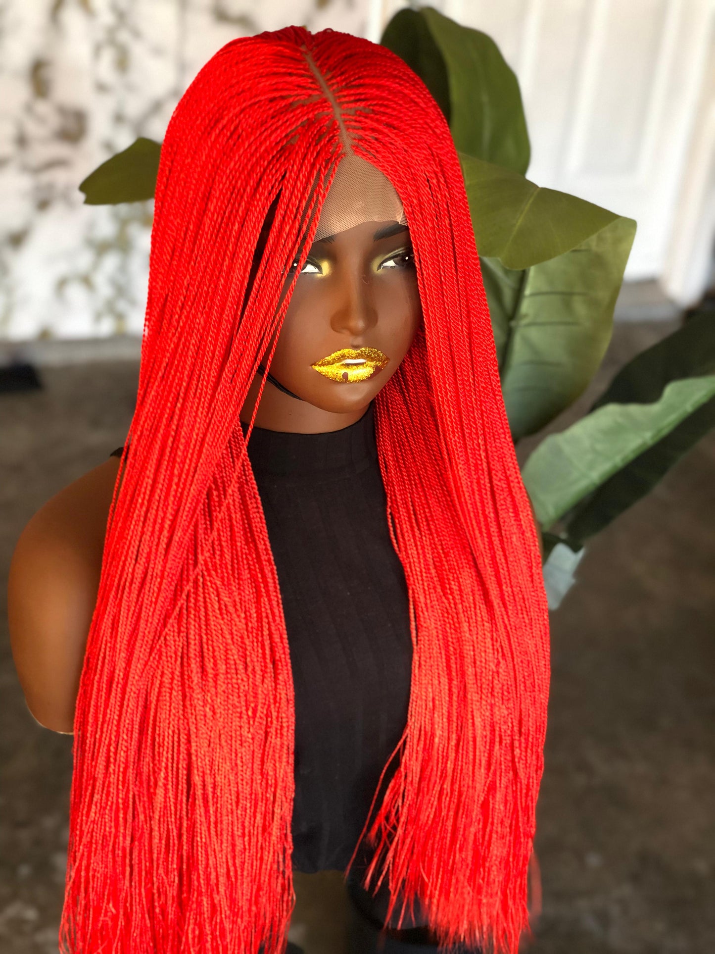 Ready-to-Ship Red Micro Unit: 24" Glueless Closure Wig