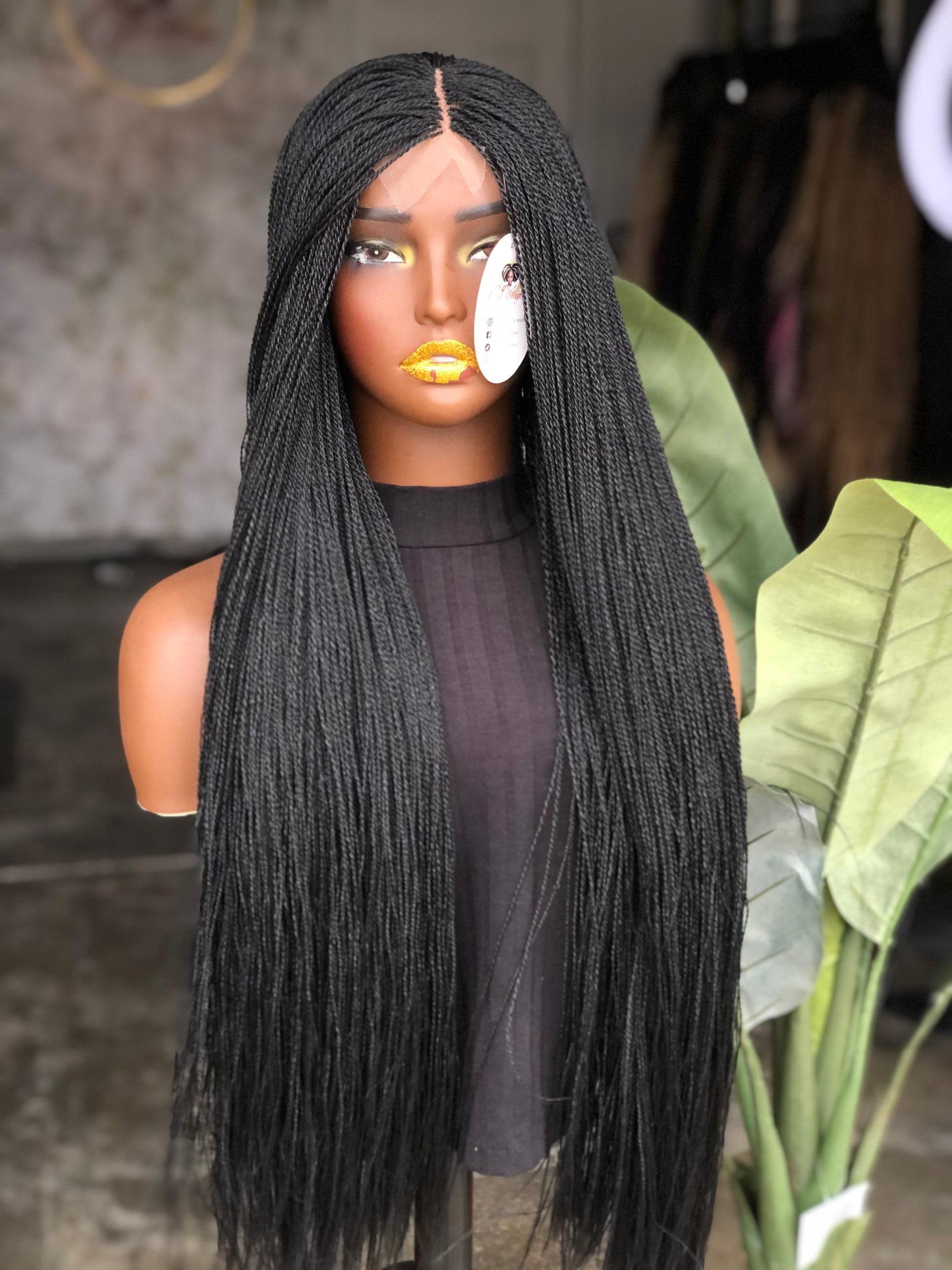 Ready-to-Ship Micro Unit: 28" Glueless Closure Braided Wig