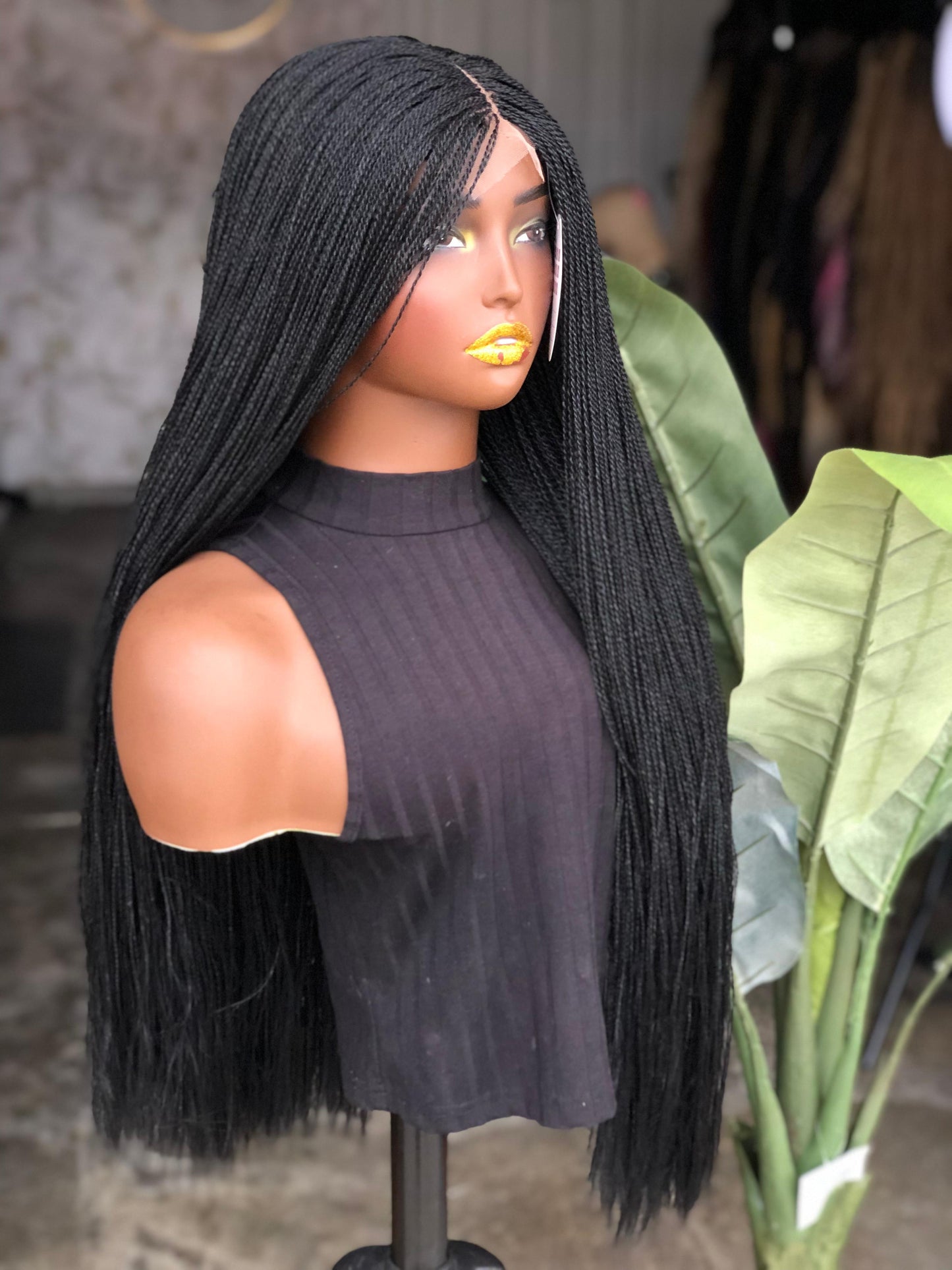 Ready-to-Ship Micro Unit: 28" Glueless Closure Braided Wig