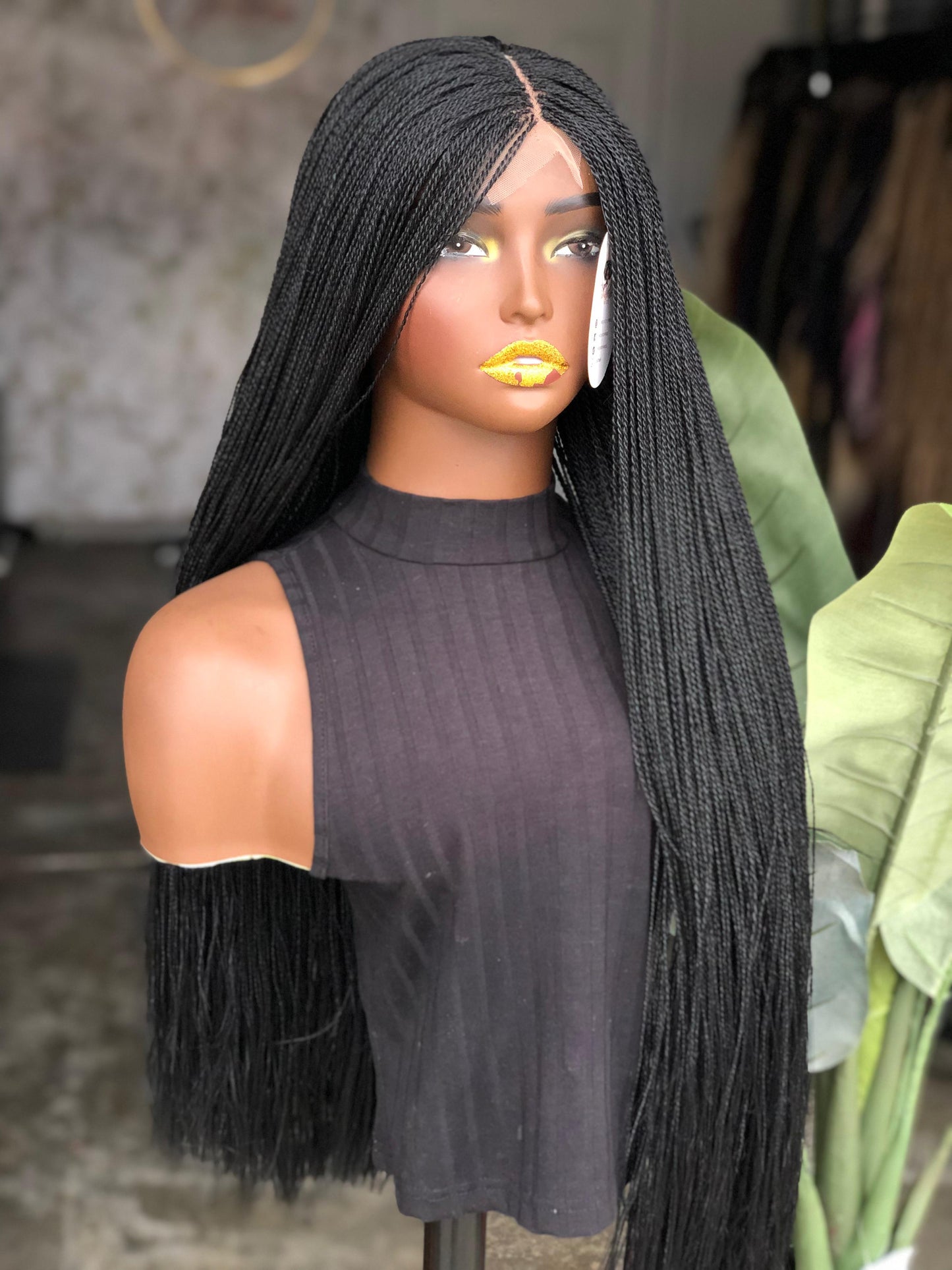 Ready-to-Ship Micro Unit: 28" Glueless Closure Braided Wig