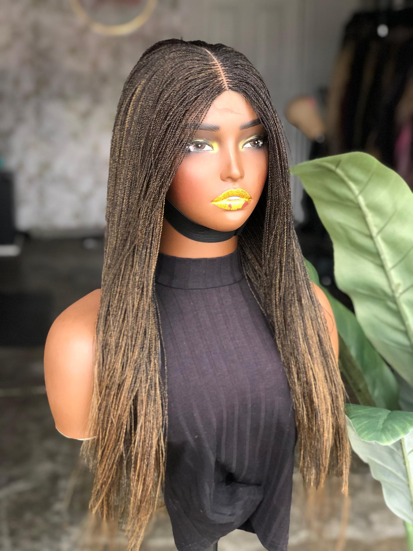 Made to order Esther Unit | 16-Inch Micro Braid Closure Wig | Color 1B/27