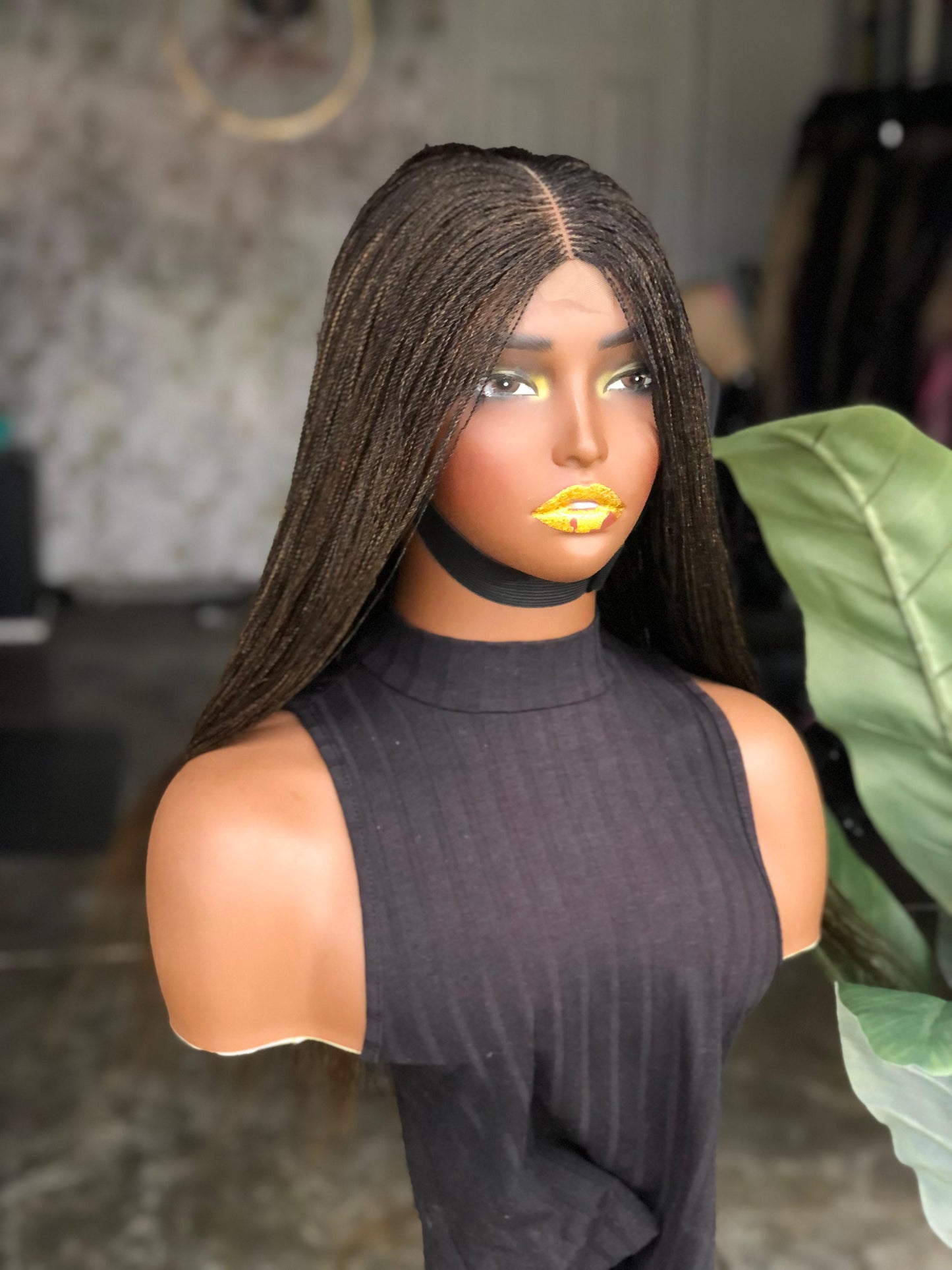 Made to order Esther Unit | 16-Inch Micro Braid Closure Wig | Color 1B/27