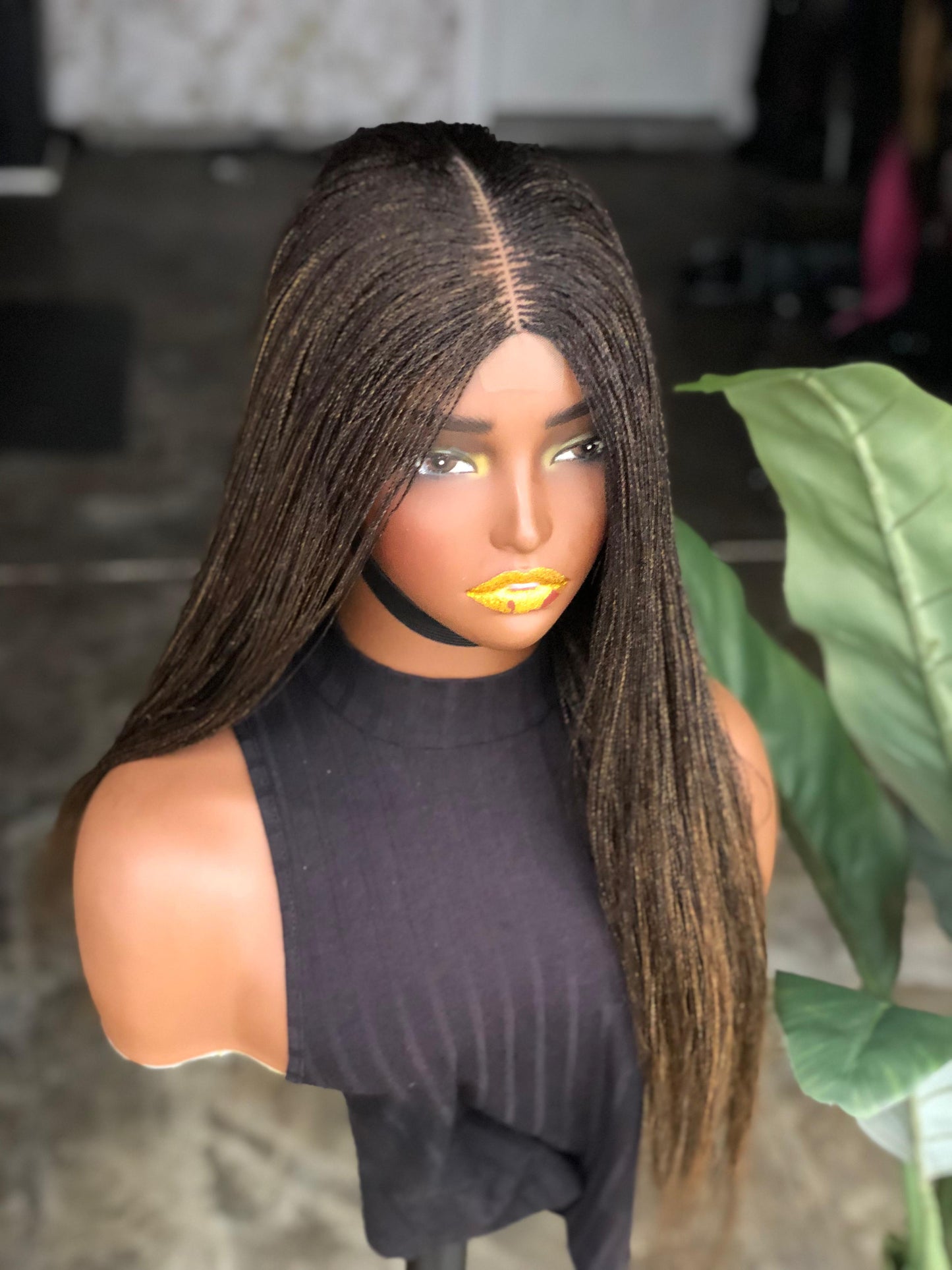 Made to order Esther Unit | 16-Inch Micro Braid Closure Wig | Color 1B/27