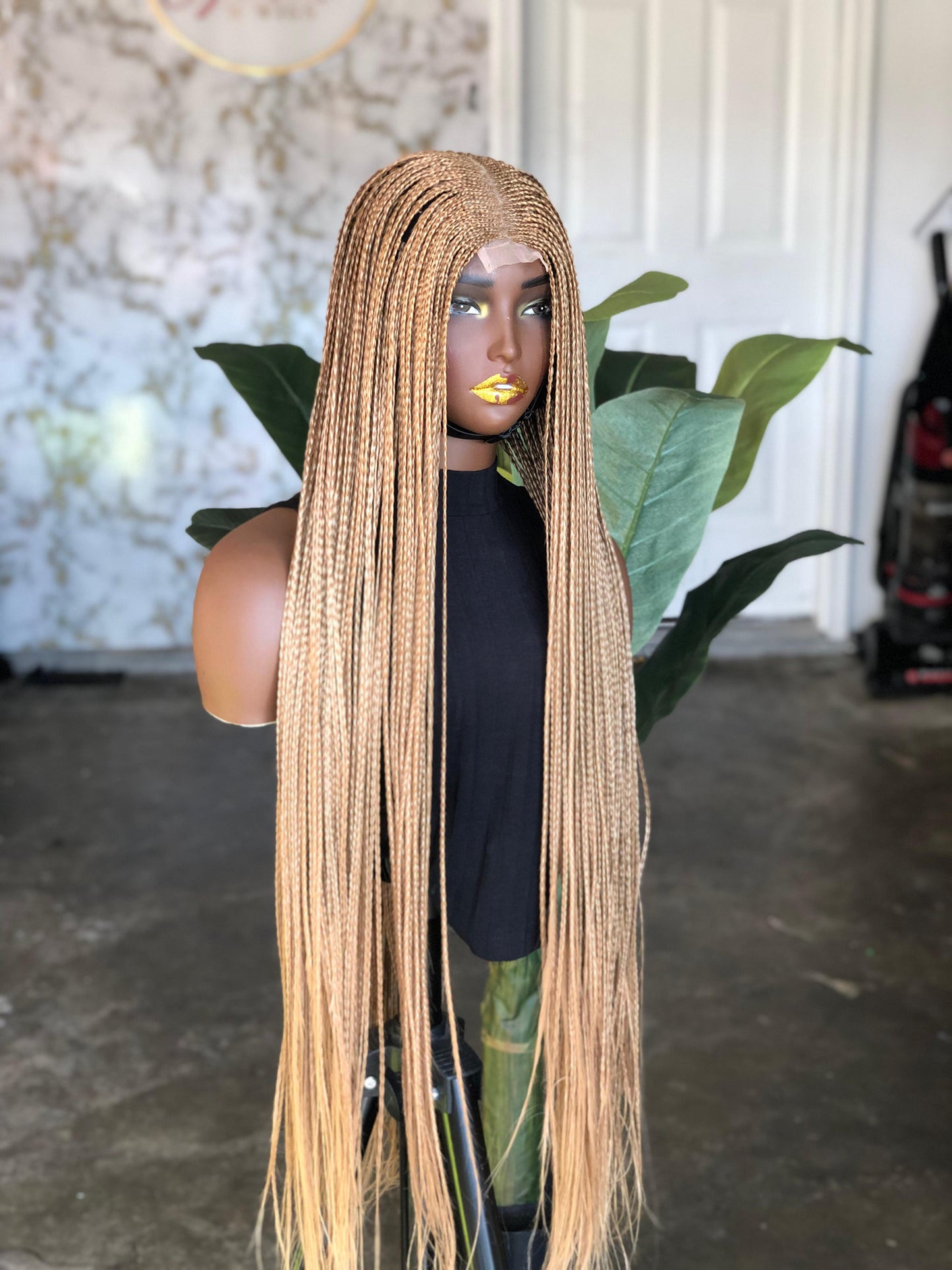 Made to Order Cornrow Hybrid: 30" Bone Straight Glueless Closure Wig