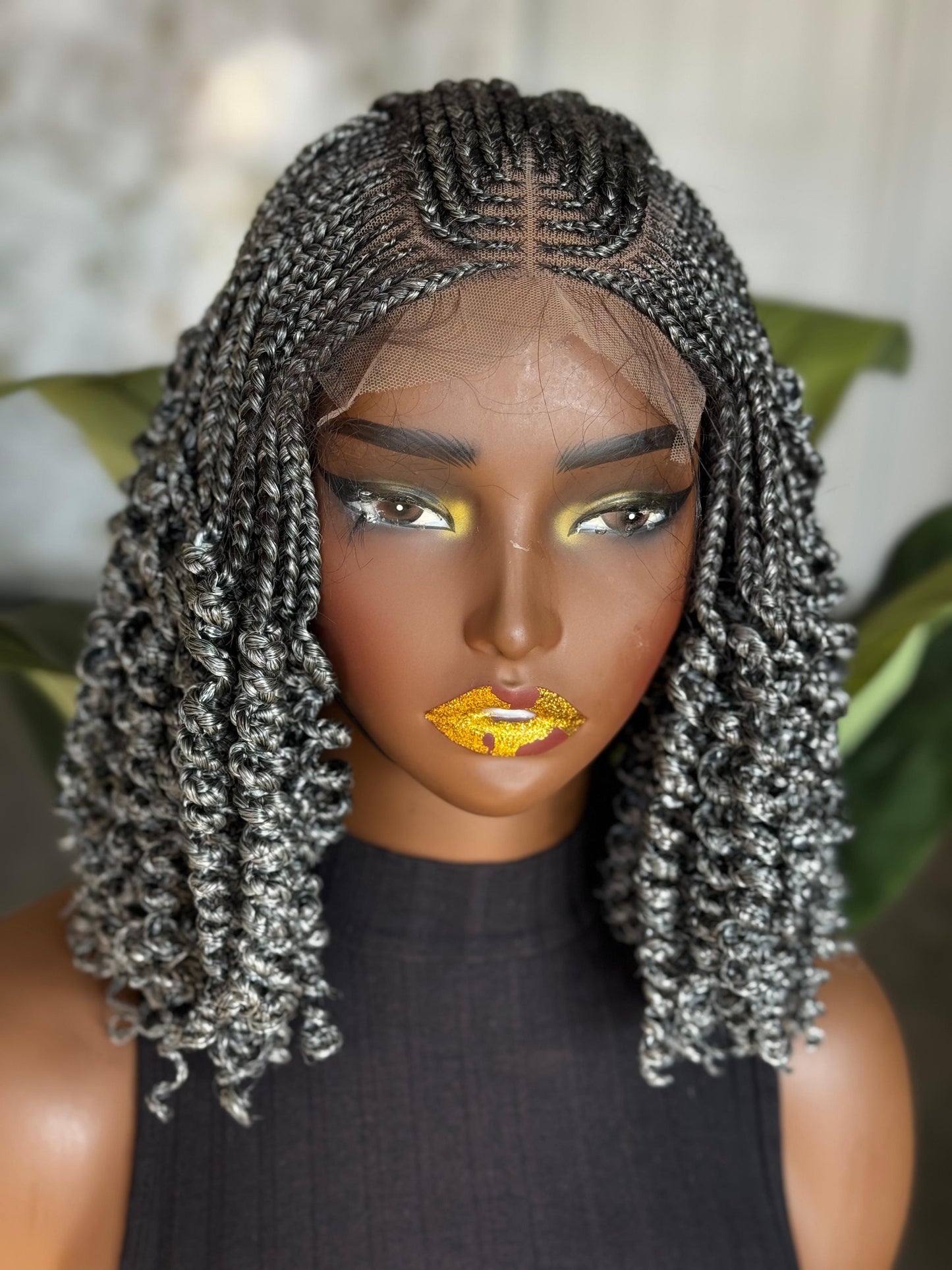 10" Salt & Pepper Cornrow Unit | Glueless Lace Closure preorder