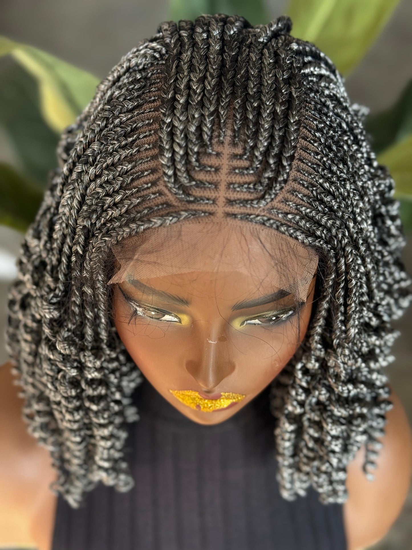 10" Salt & Pepper Cornrow Unit | Glueless Lace Closure preorder