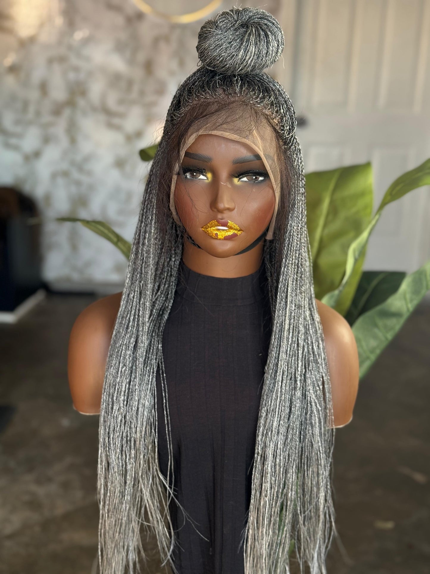 Ultra-Fine Micro-Braids in Salt & Pepper 20-22" Full Lace Micro-Braid Wig made to order