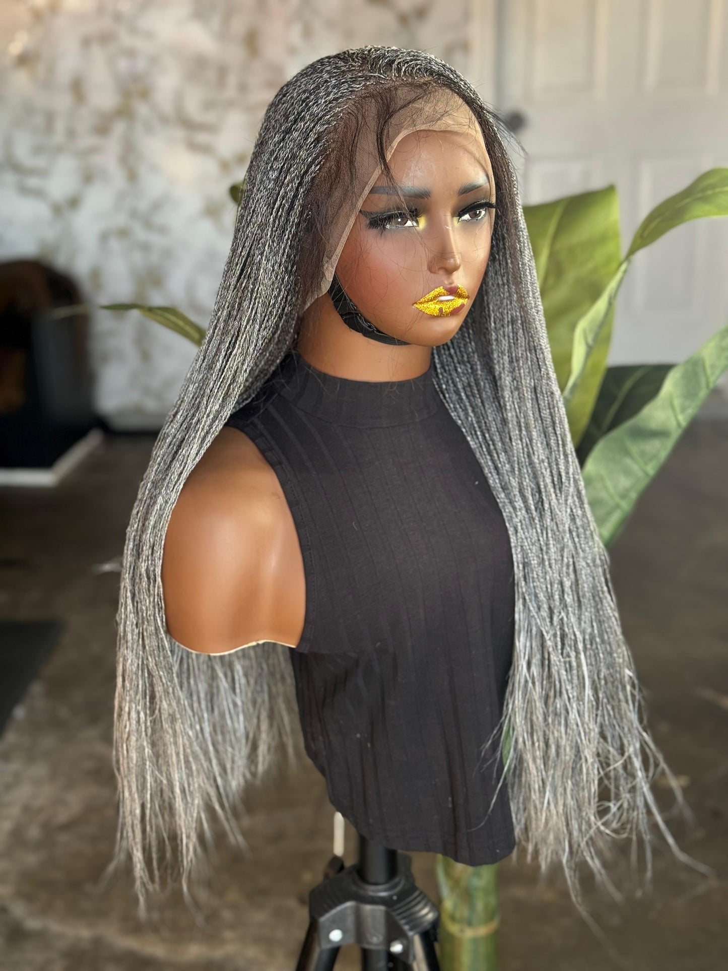 Ultra-Fine Micro-Braids in Salt & Pepper 20-22" Full Lace Micro-Braid Wig made to order