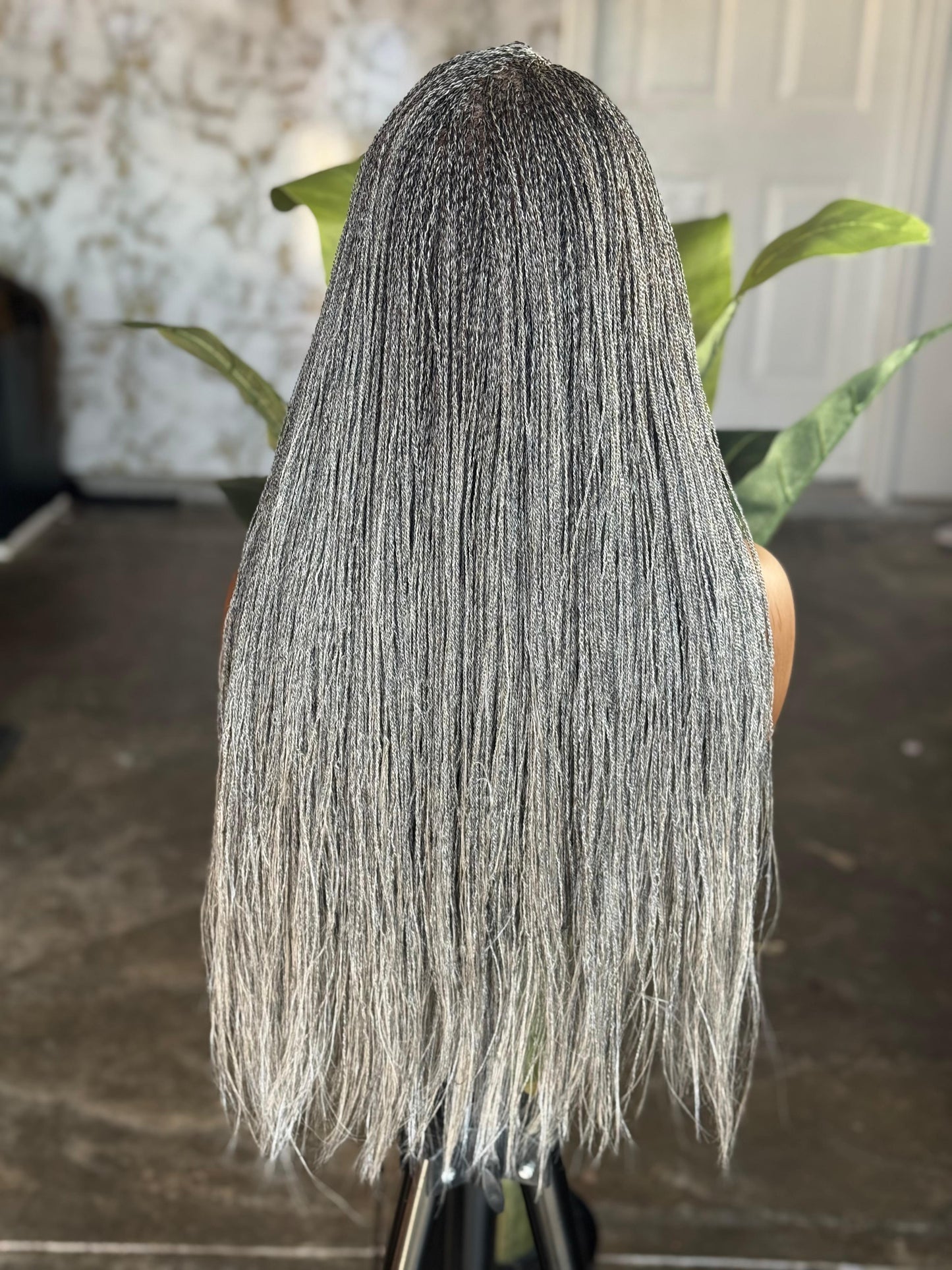 Ultra-Fine Micro-Braids in Salt & Pepper 20-22" Full Lace Micro-Braid Wig made to order