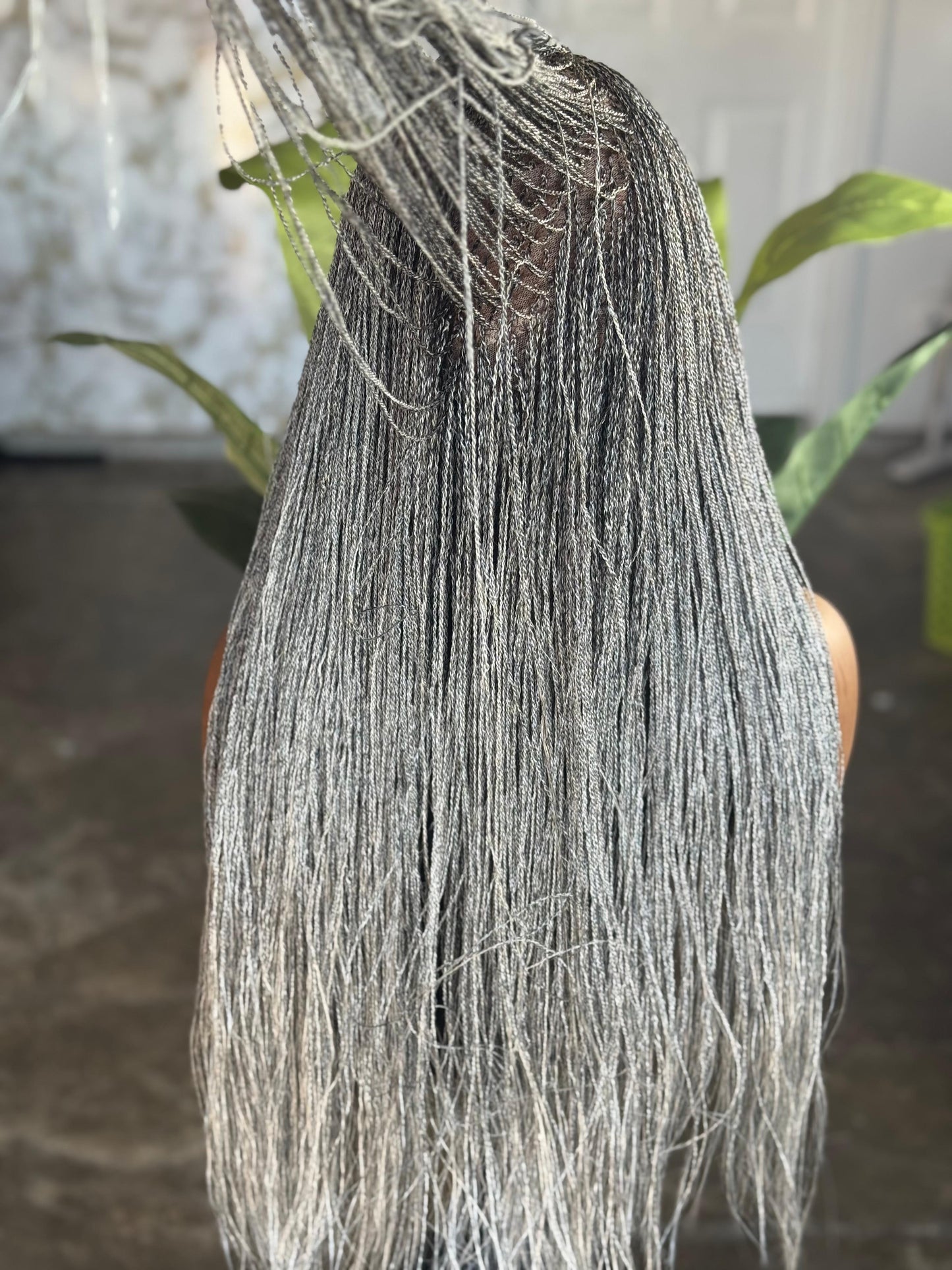 Ultra-Fine Micro-Braids in Salt & Pepper 20-22" Full Lace Micro-Braid Wig made to order