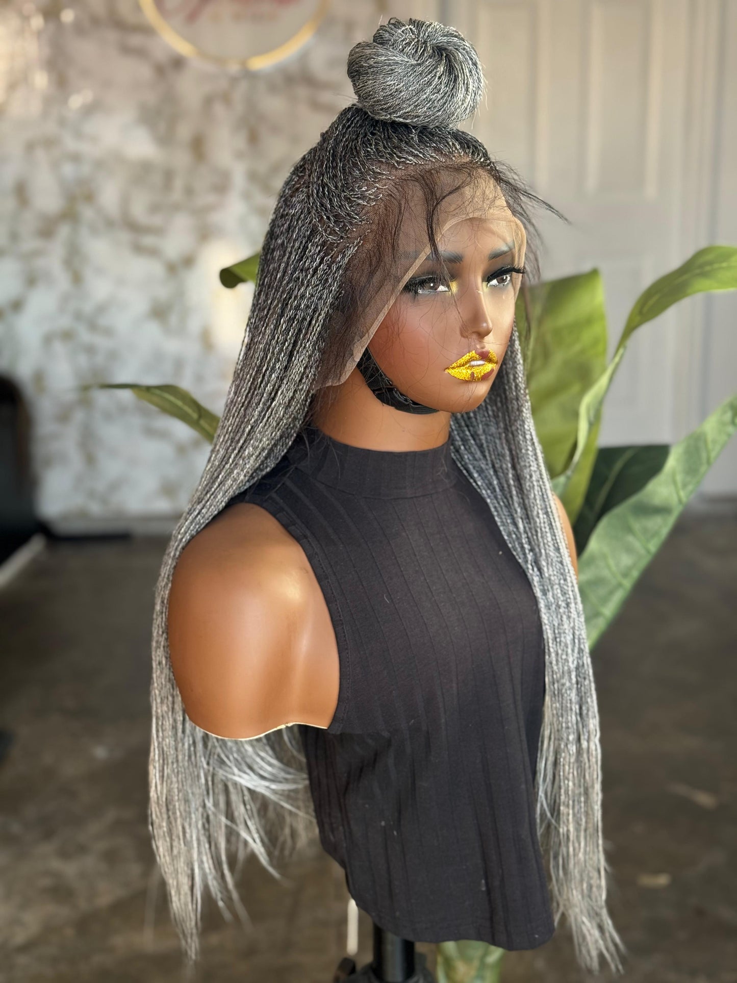 Ultra-Fine Micro-Braids in Salt & Pepper 20-22" Full Lace Micro-Braid Wig made to order