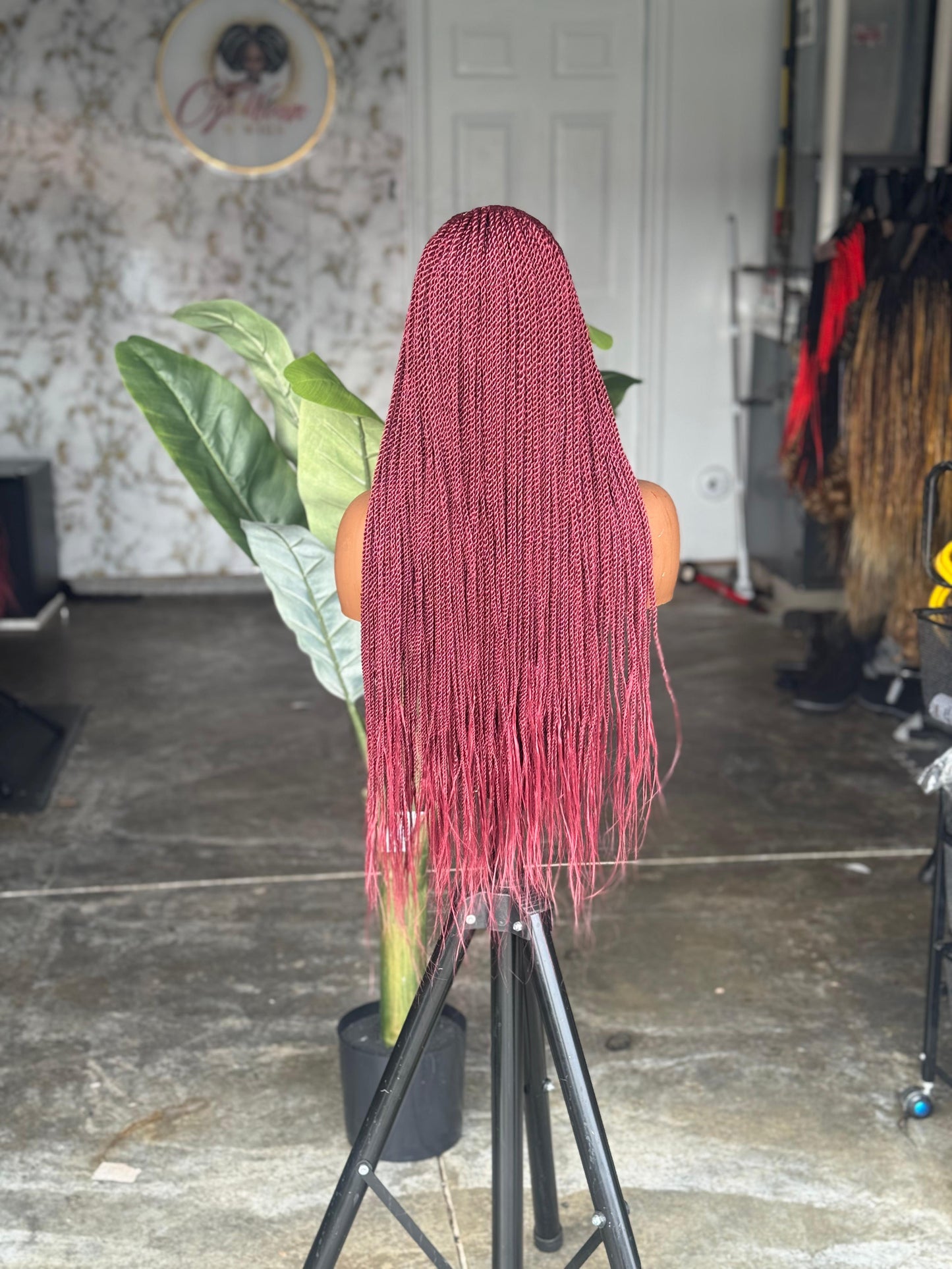 Made to Order: 26" Burgundy Frontal Braided Wig | Crimson Twist Cornrow Unit