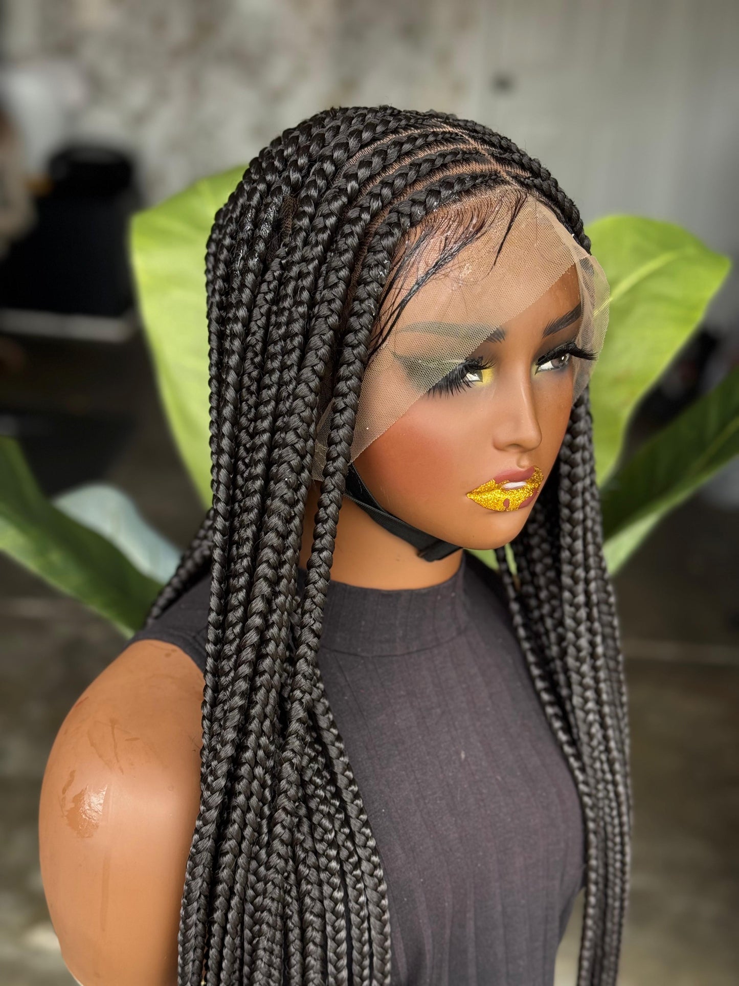 Full Lace Large Braids Braided Wig Made To Order Color 1b 28/30 Inches