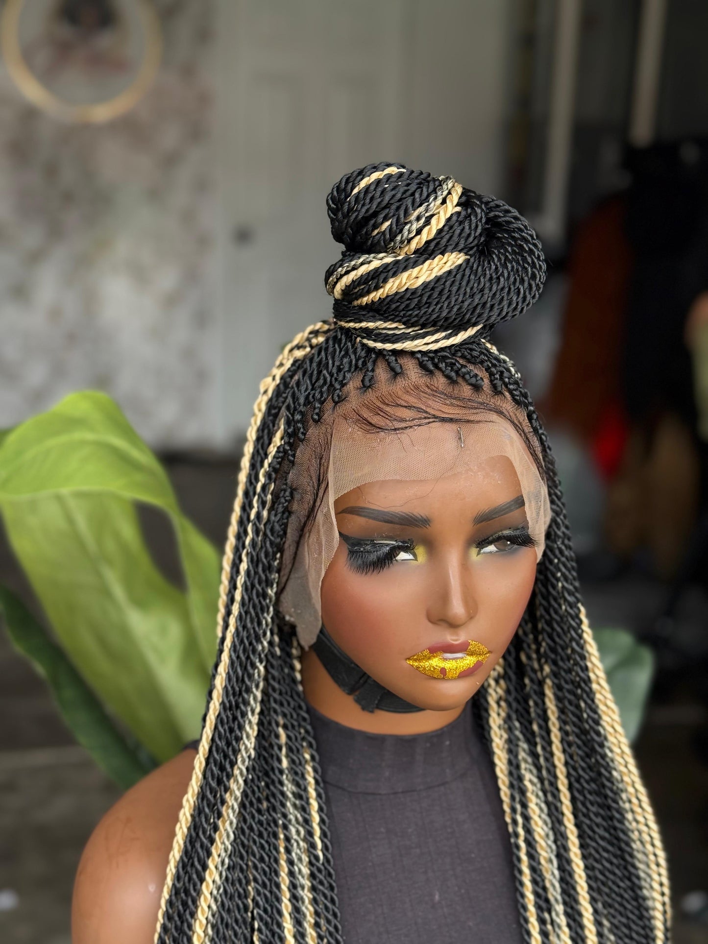 28/30" Full Lace Senegalese Twist Wig – Color 1B/Blonde Highlights Ready to Ship