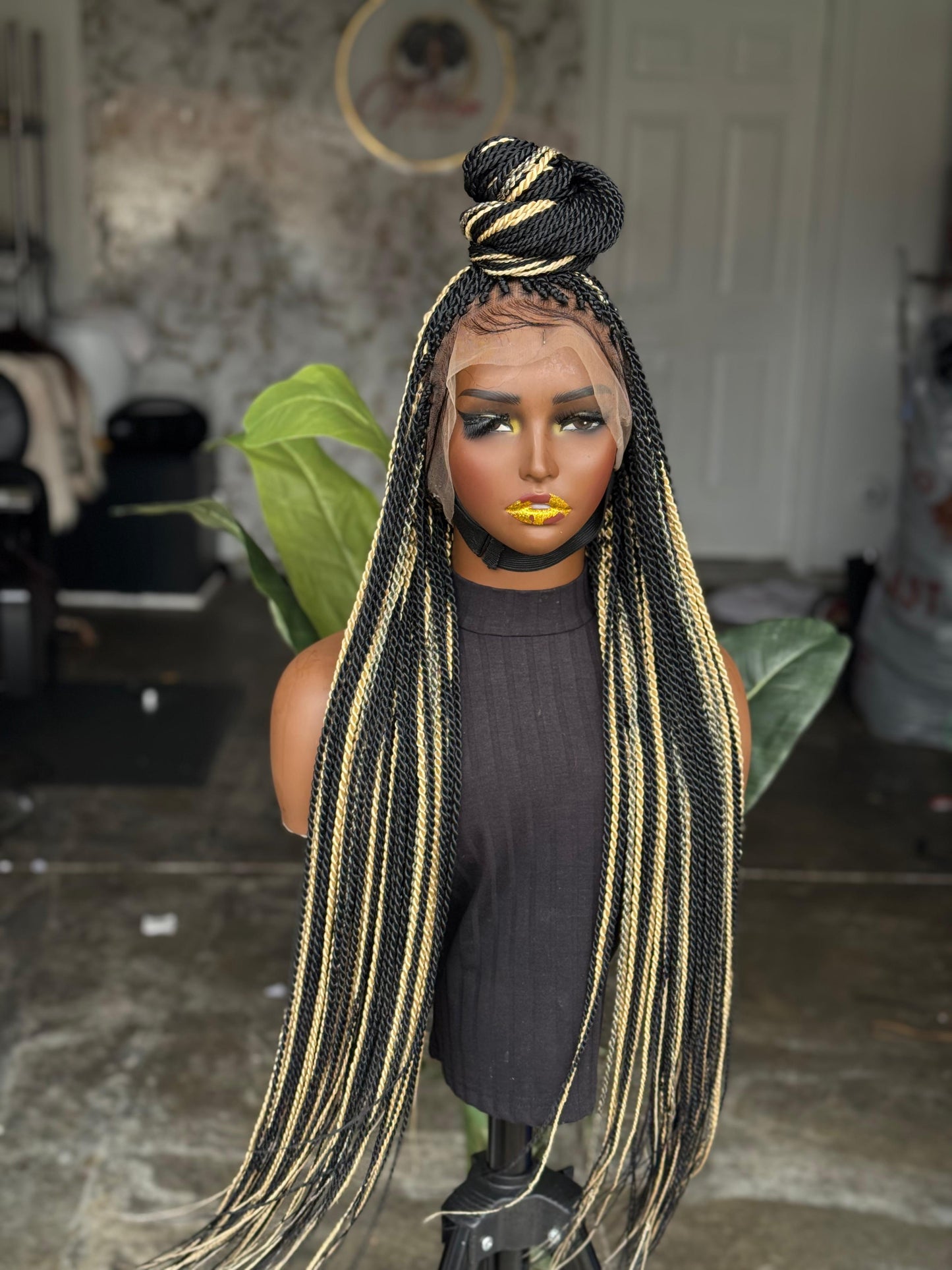28/30" Full Lace Senegalese Twist Wig – Color 1B/Blonde Highlights Ready to Ship
