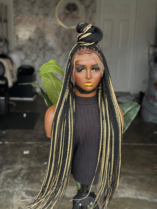 28/30" Full Lace Senegalese Twist Wig – Color 1B/Blonde Highlights Ready to Ship