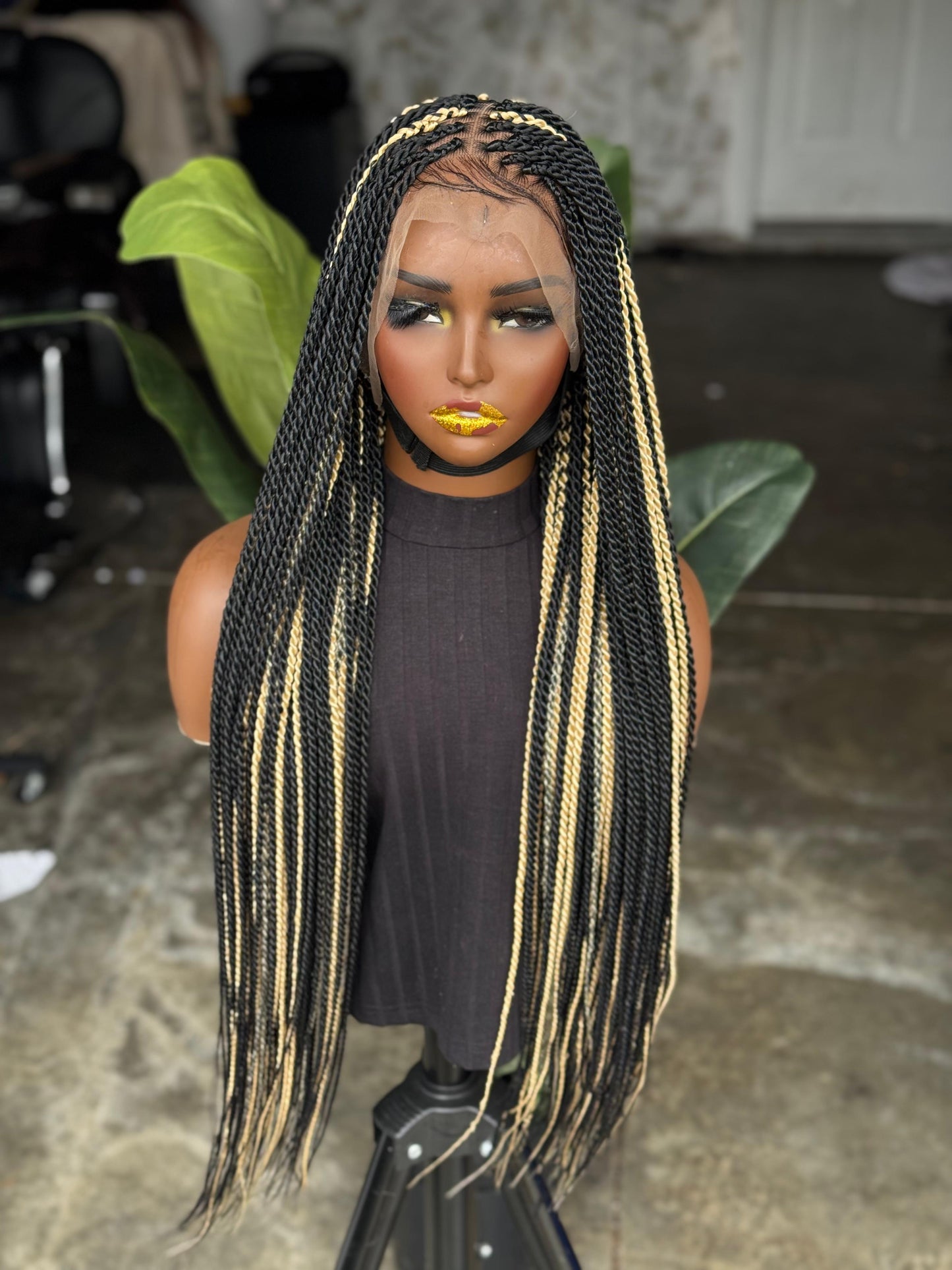 28/30" Full Lace Senegalese Twist Wig – Color 1B/Blonde Highlights Ready to Ship