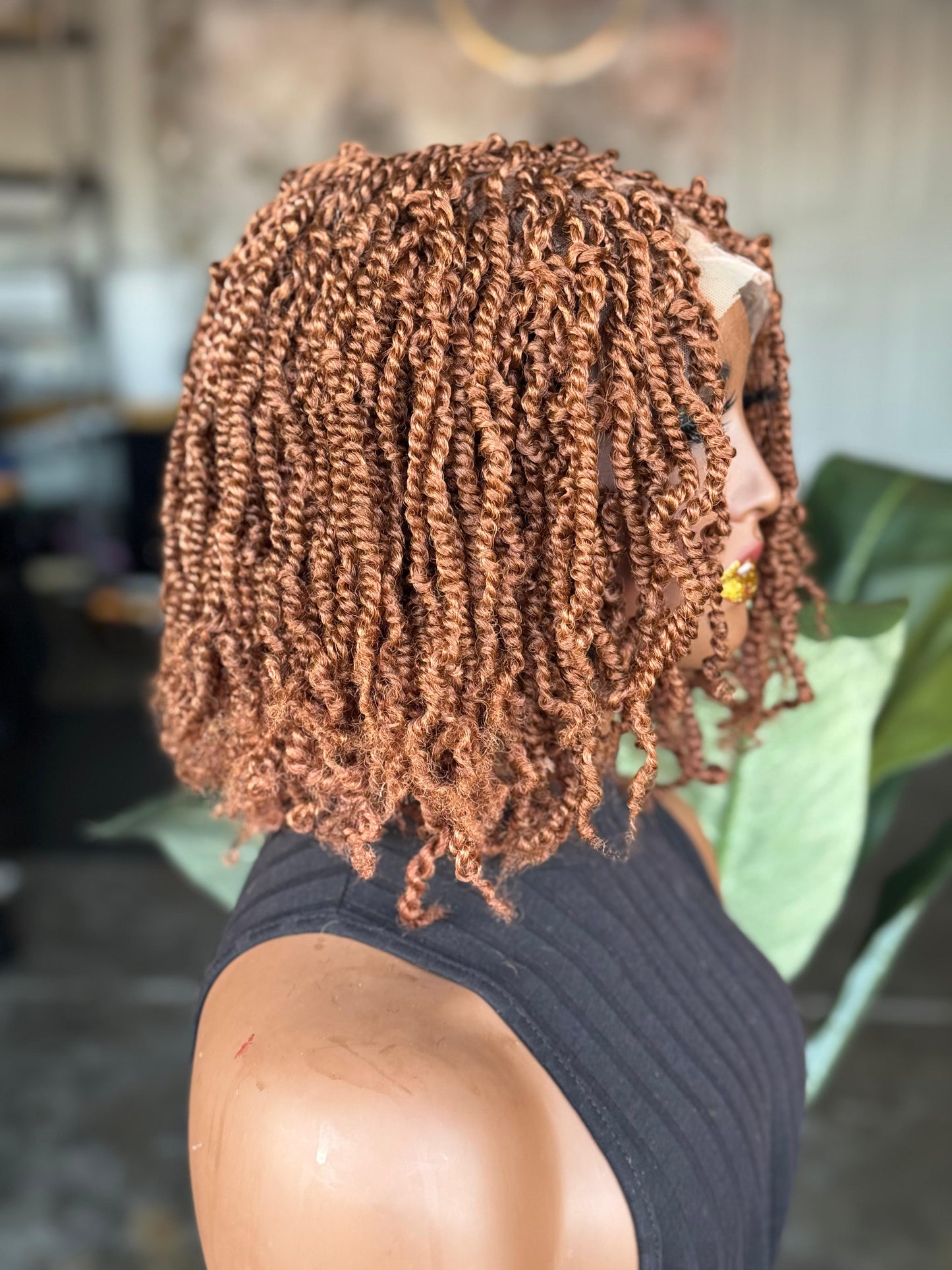 Color 30 Kinky Twist Glueless Closure Wig – 8/10” Made to Order