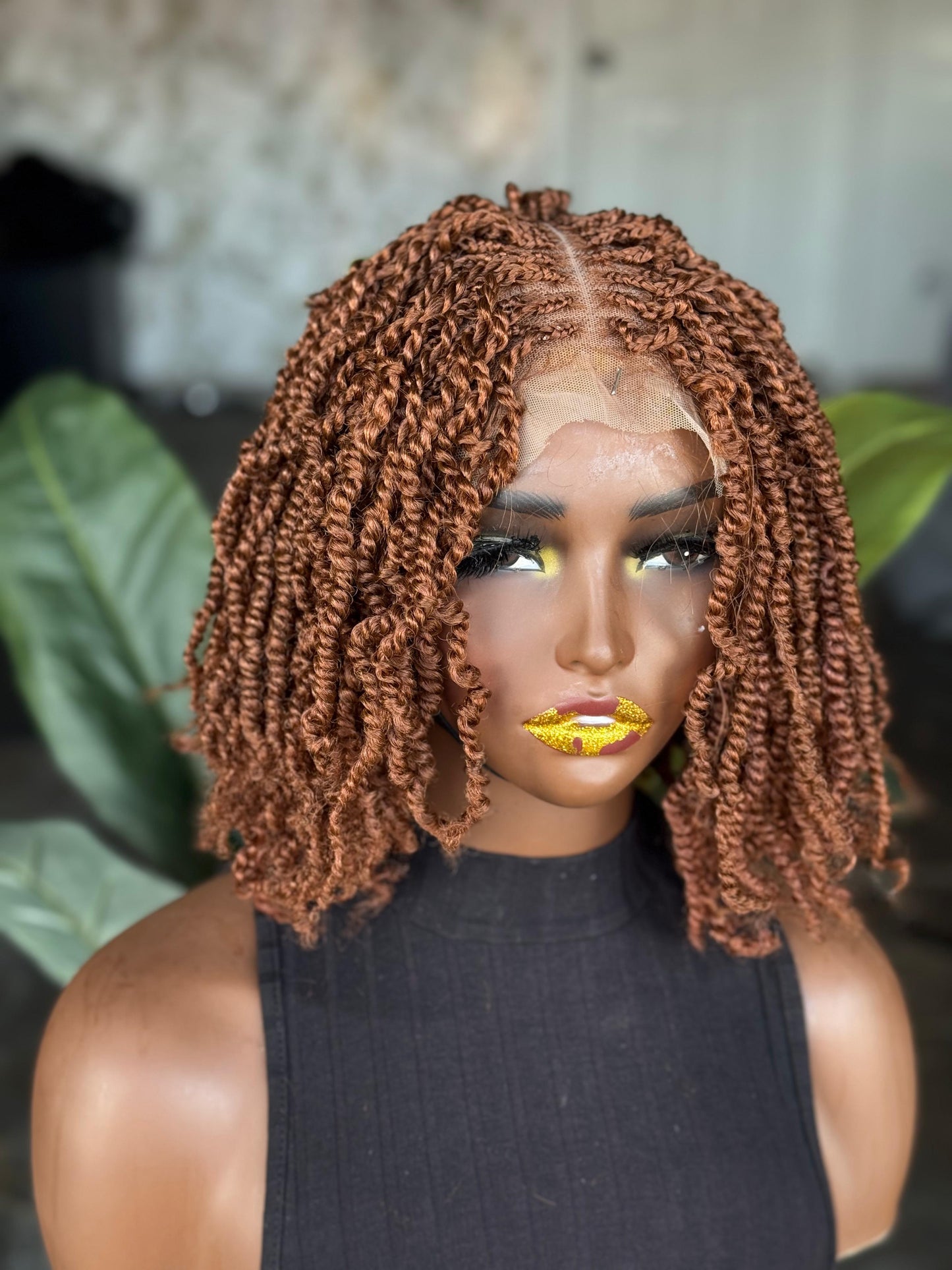 Color 30 Kinky Twist Glueless Closure Wig – 8/10” Made to Order