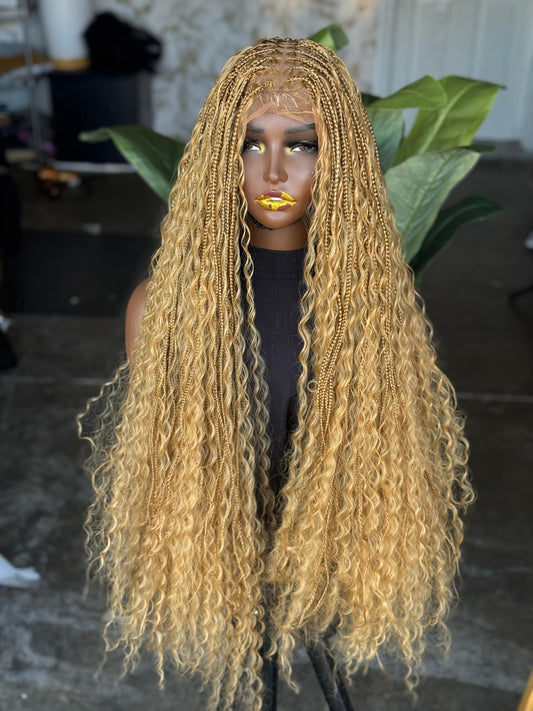 26" Boho Synthetic Frontal Wig – Color 27 Honey Blonde Made to Order