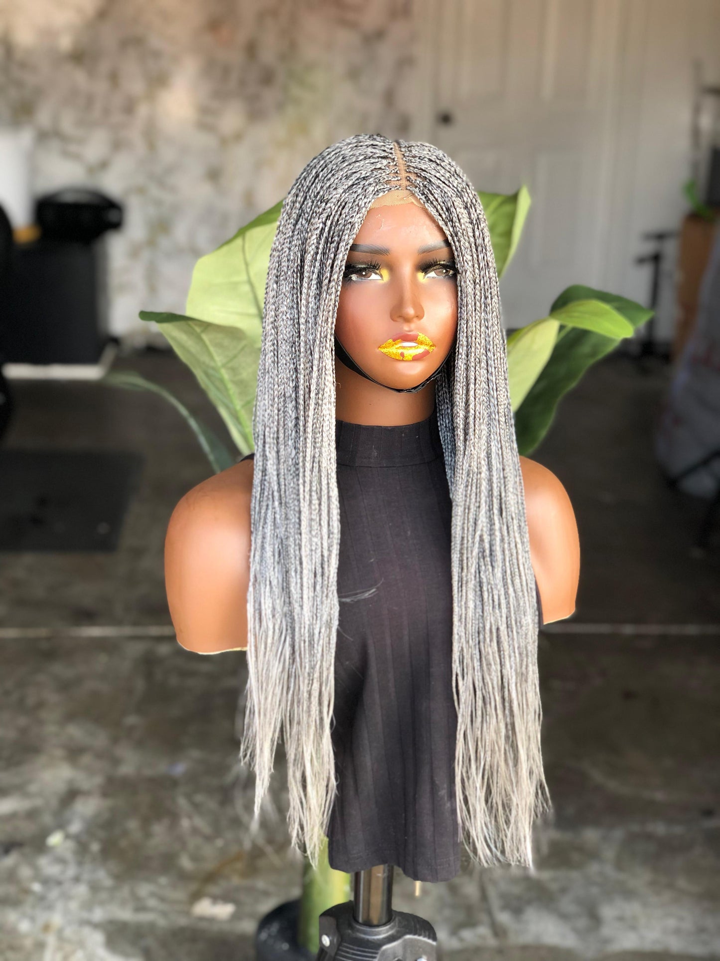 20" Salt & Pepper Micro Braid Glueless Closure Wig – Ready to Ship