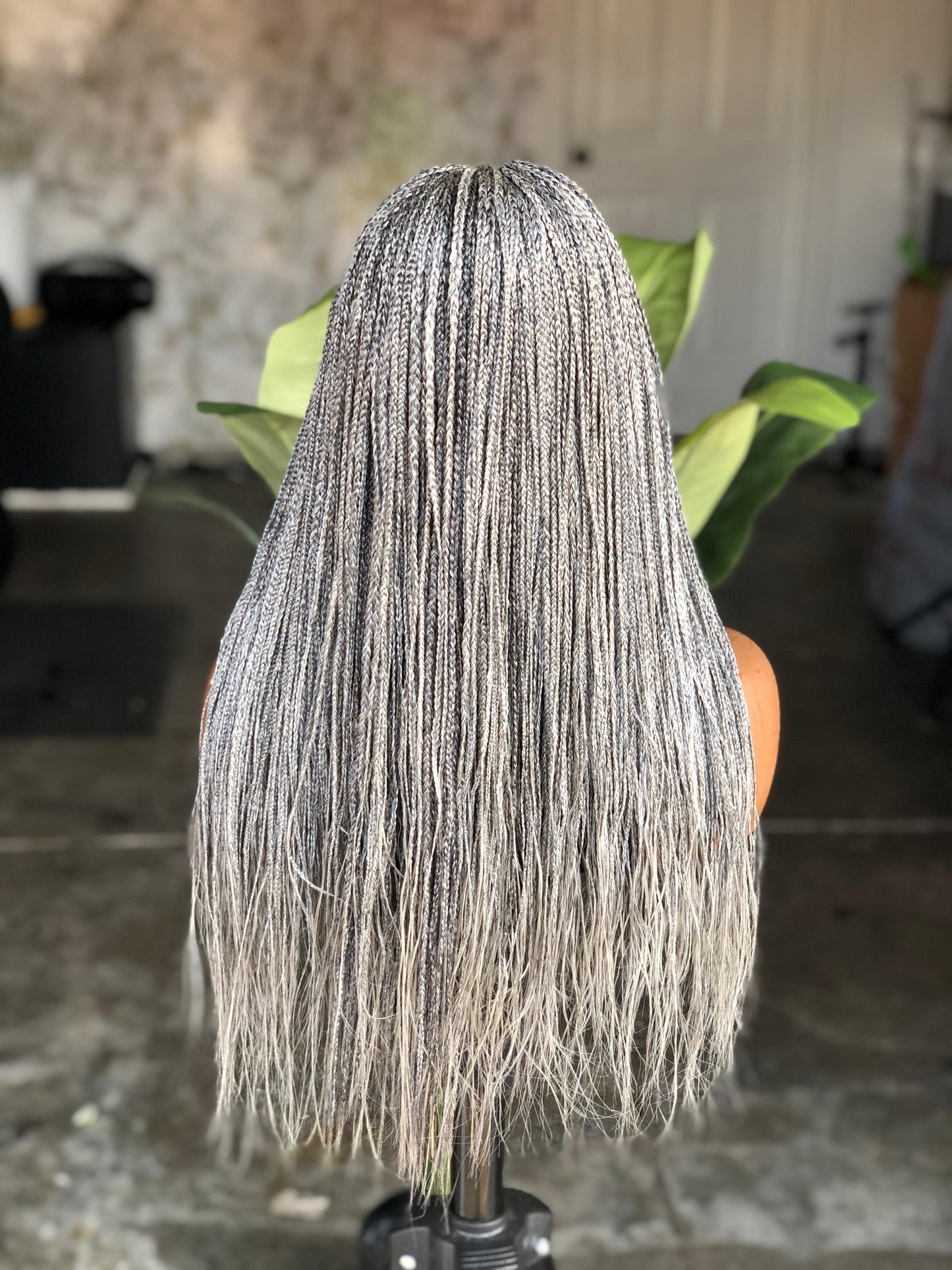 20" Salt & Pepper Micro Braid Glueless Closure Wig – Ready to Ship