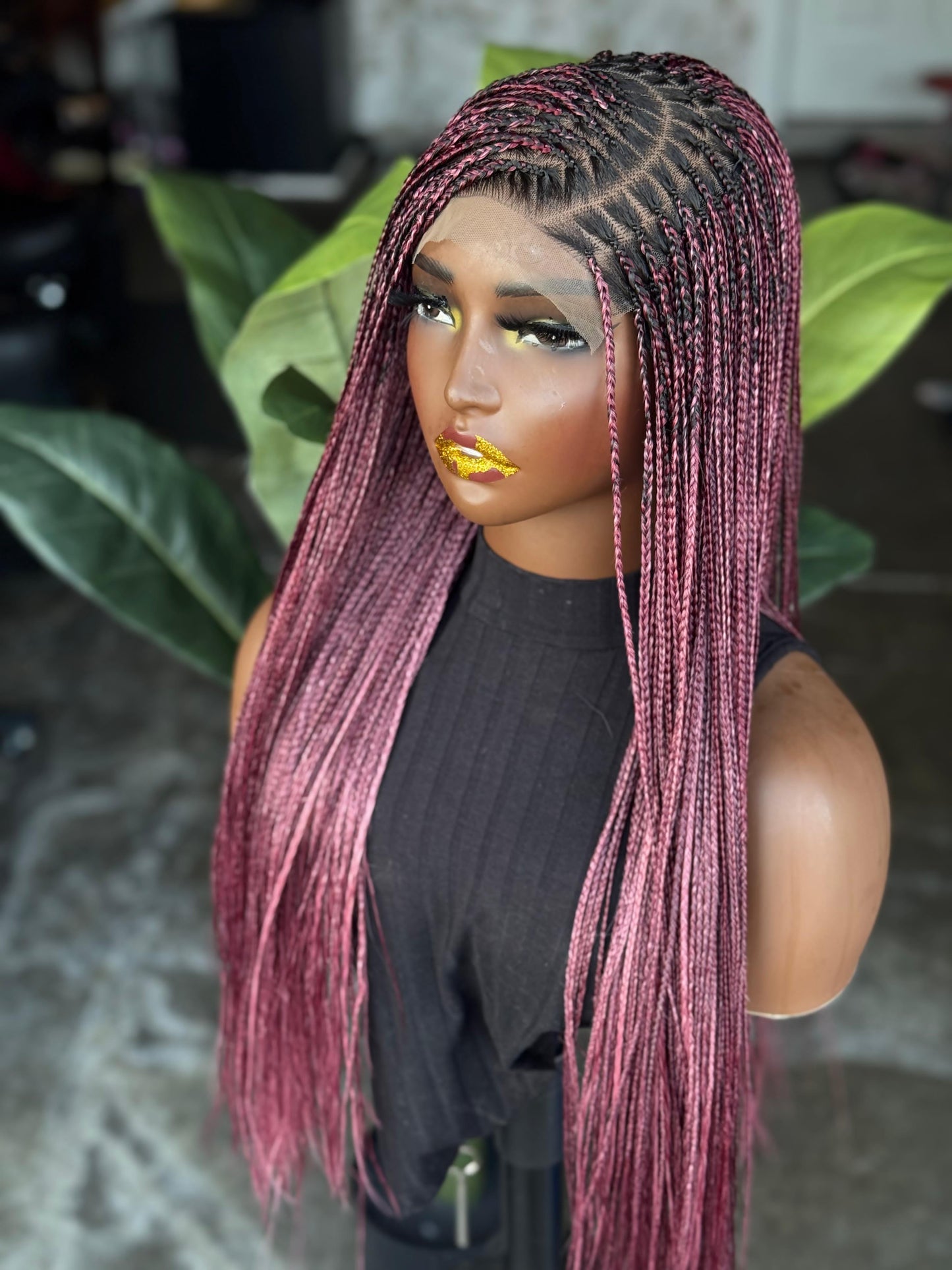 Made To Order Bone Straight C-cut Color Pink Mix With Bugundy