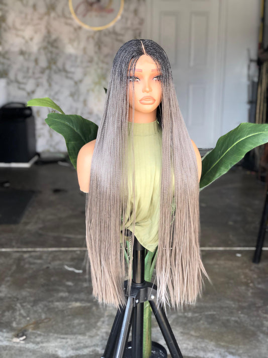 Ready to Ship: 26-28" Salt & Pepper Nano Braid Wig – 2x6 Glueless Closure