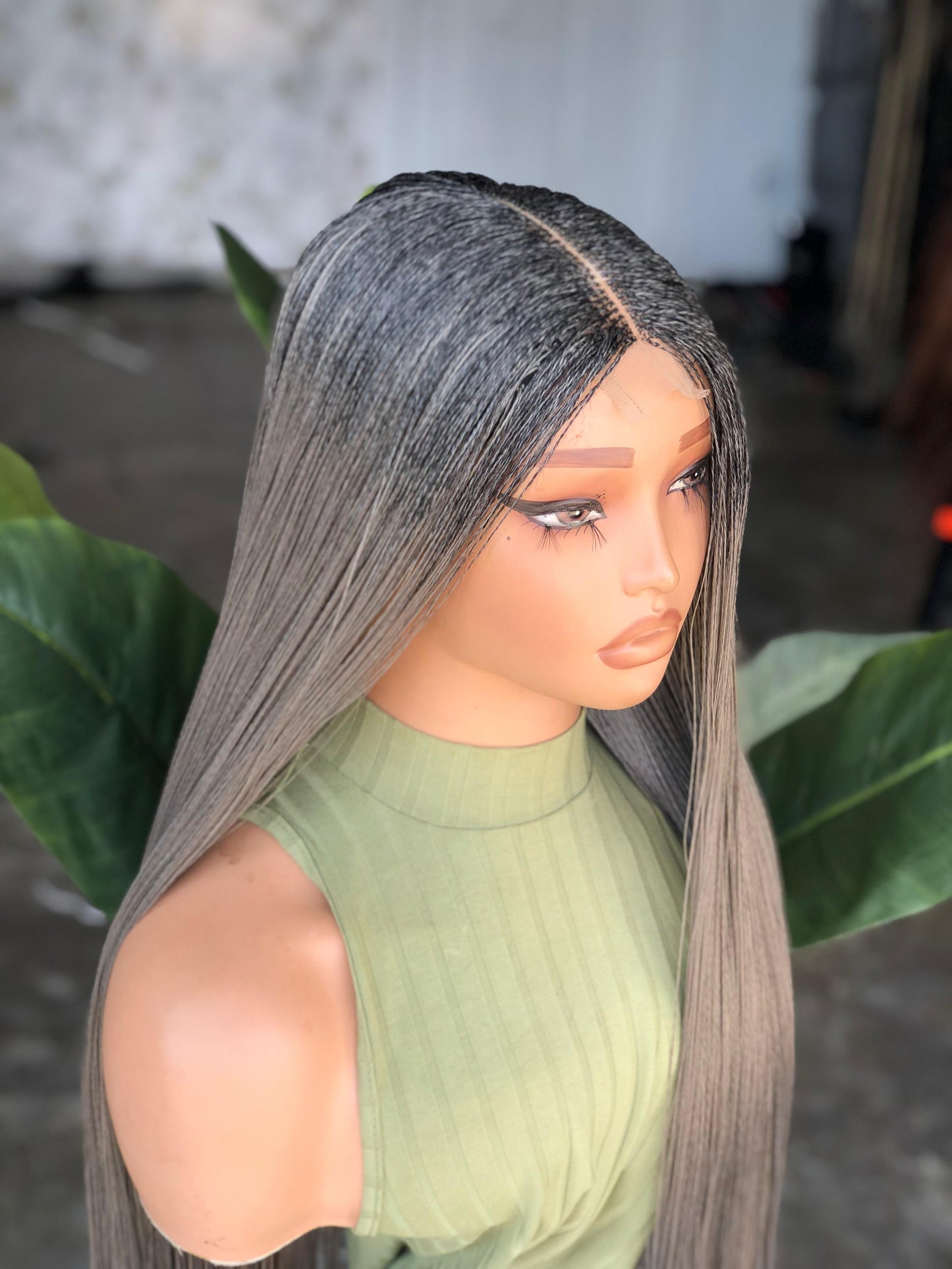 Ready to Ship: 26-28" Salt & Pepper Nano Braid Wig – 2x6 Glueless Closure