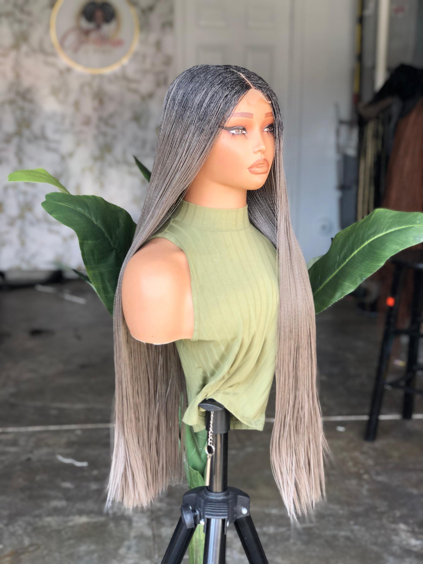 Ready to Ship: 26-28" Salt & Pepper Nano Braid Wig – 2x6 Glueless Closure