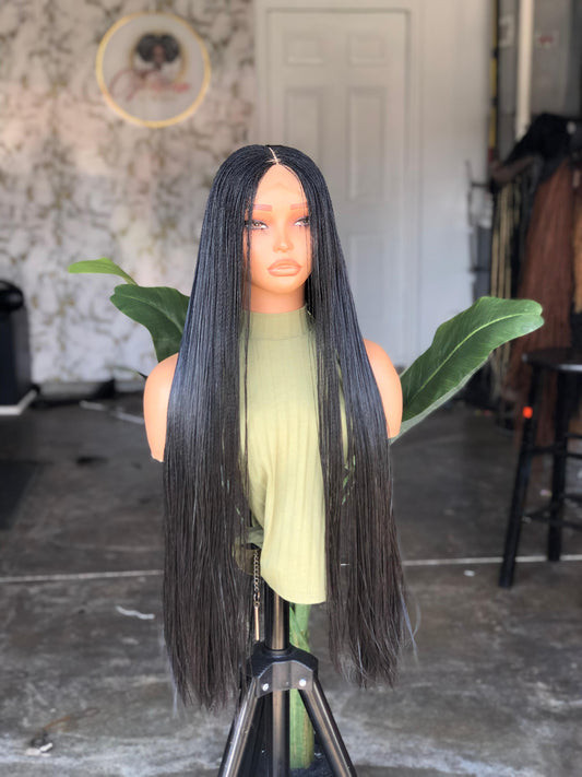 26-28" Black Nano Braid Wig – 4x4 Glueless Closure Made to Order