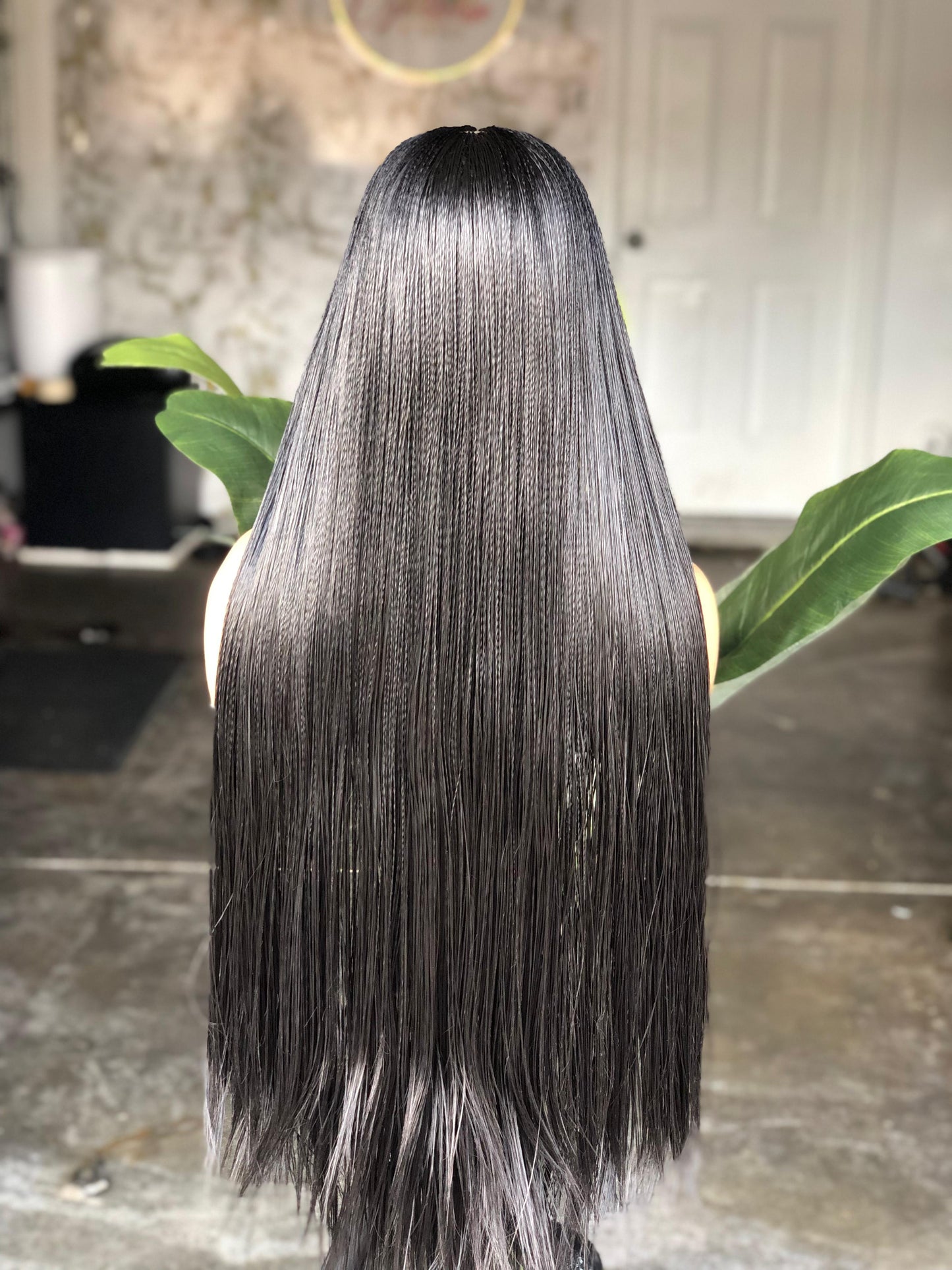 26-28" Black Nano Braid Wig – 4x4 Glueless Closure Made to Order