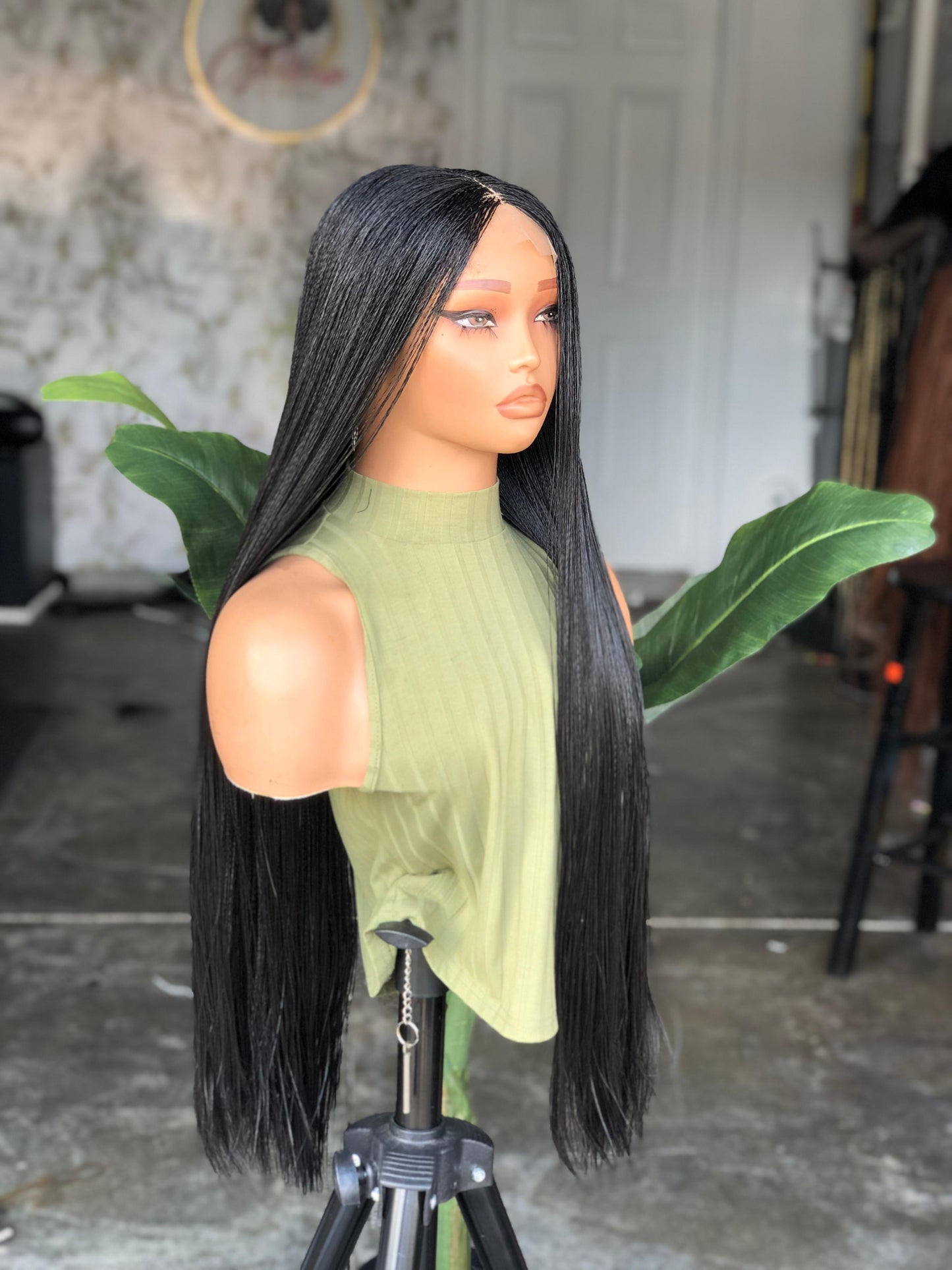 26-28" Black Nano Braid Wig – 4x4 Glueless Closure Made to Order