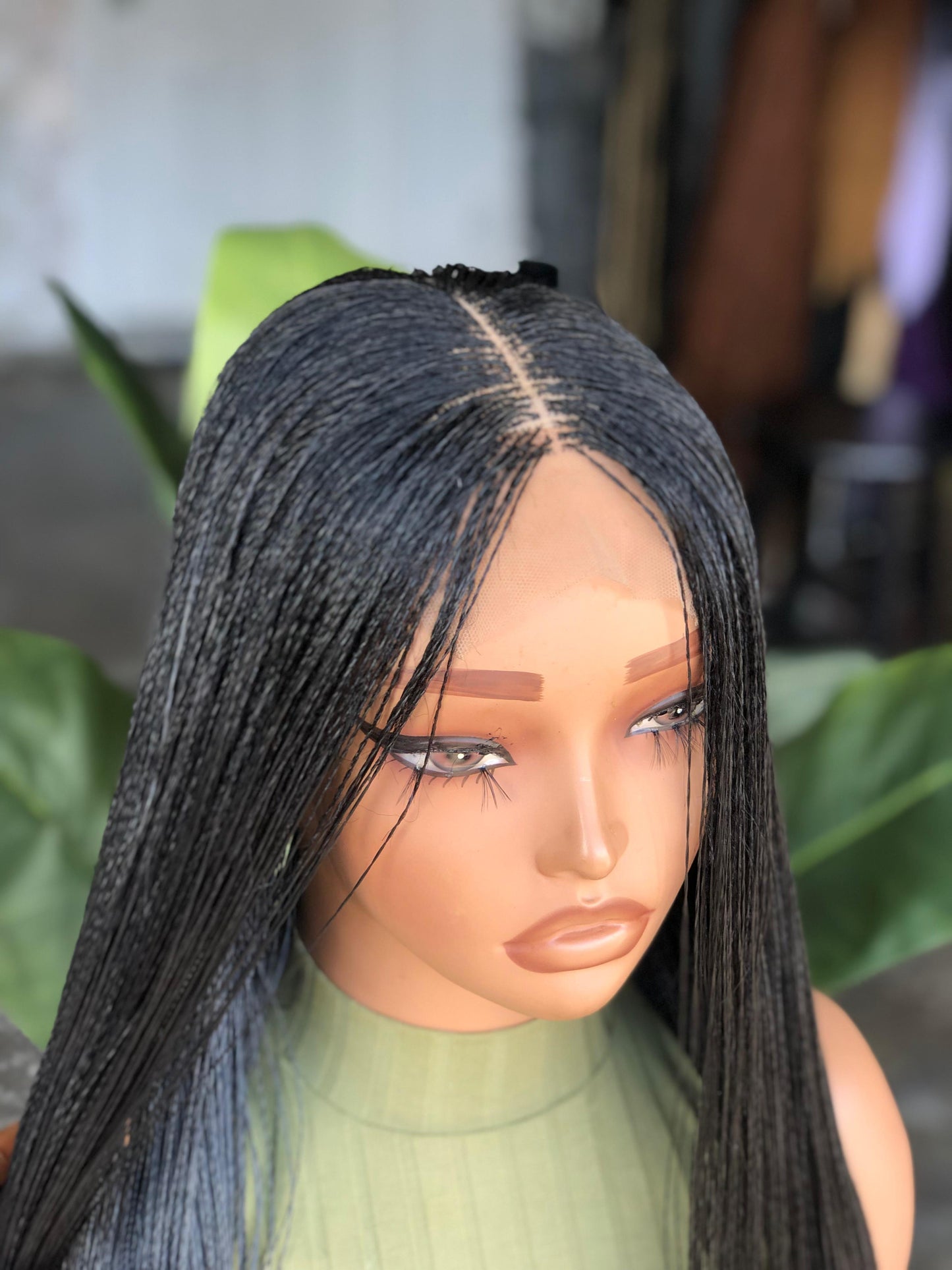 26-28" Black Nano Braid Wig – 4x4 Glueless Closure Made to Order