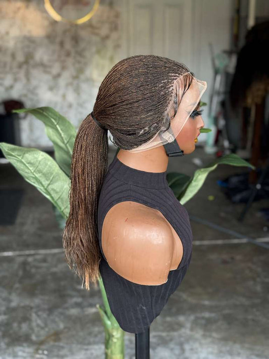 Pre-Order: 20-22" Full Lace Micro Braid Wig – Big Head Friendly Color 27/30 Mix