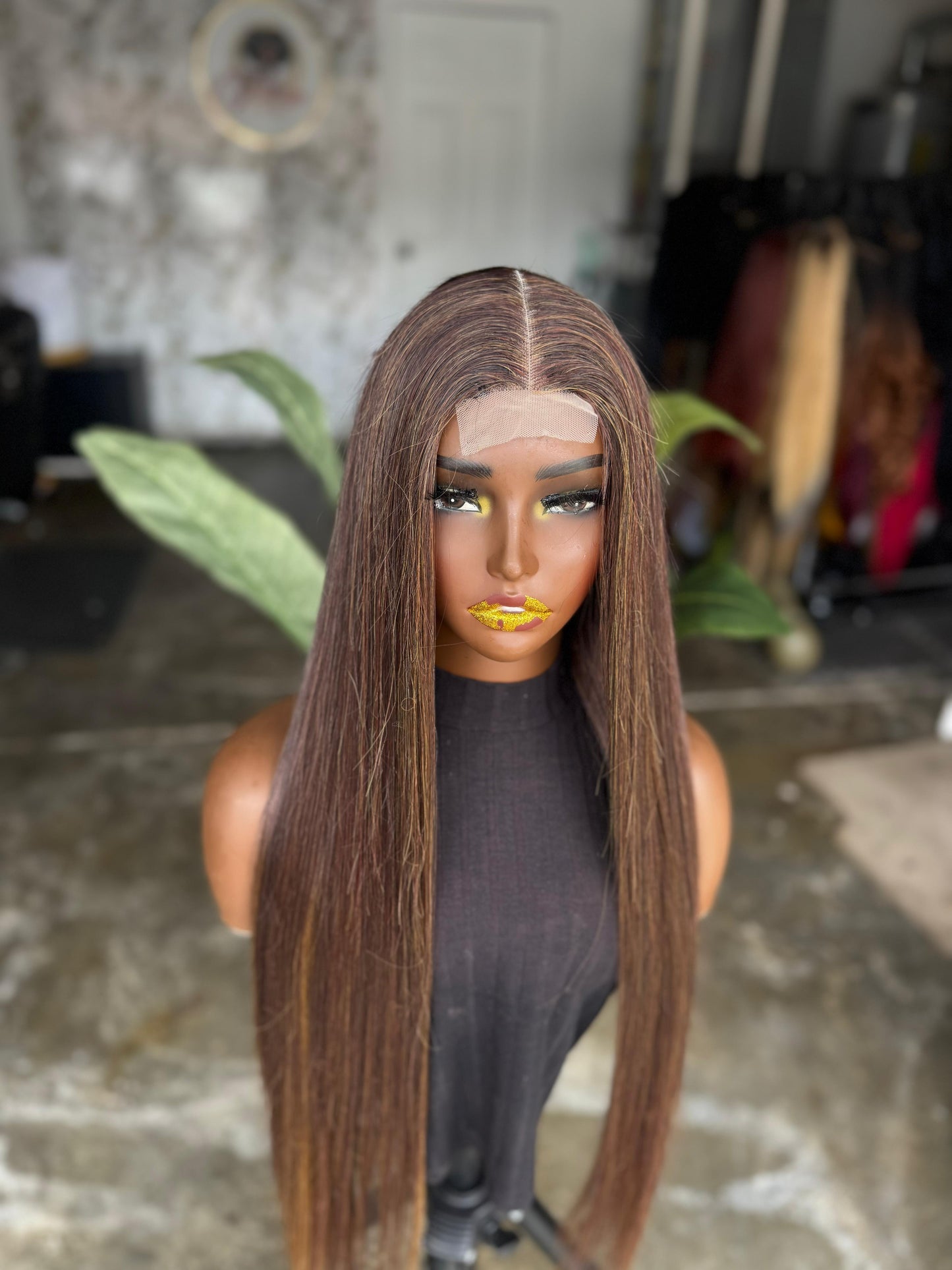 Caramel Honey Mix Unit | 30" Closure Glueless Straight Wig