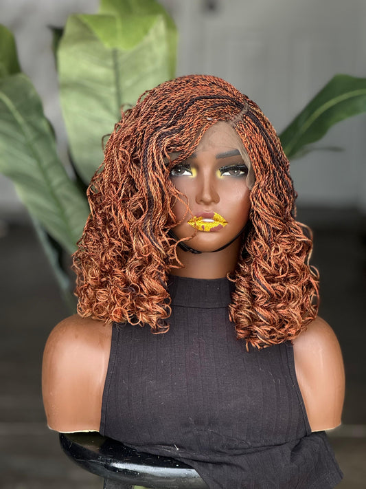 Pre Order C-Cut Unit | 10" Micro Twists with Curls 6x6 Closure Ginger Mix Wig