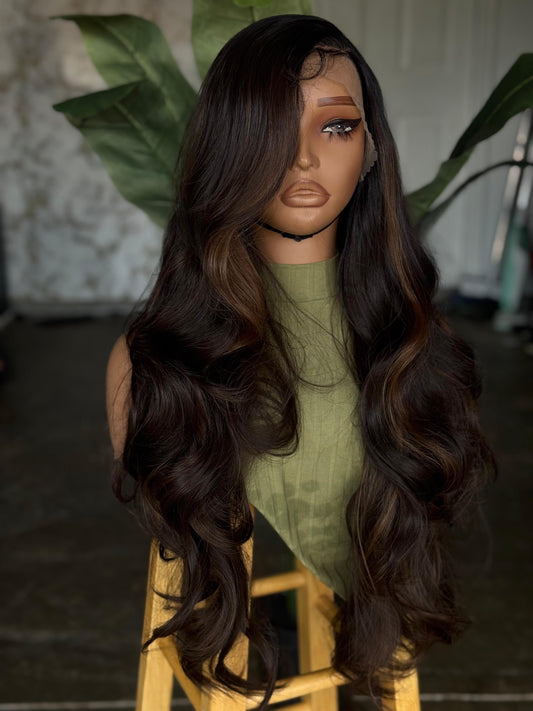 Ready to Ship Body weave Frontal Unit | 22"-24" High Hair Blend Glueless Wig
