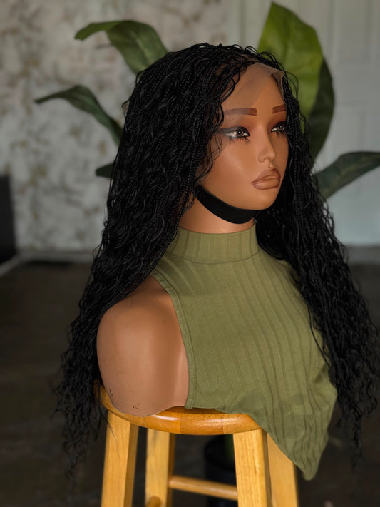 1B Full Lace Handmade Braided Wig - 16" Glueless Boho Braids Protective Style
