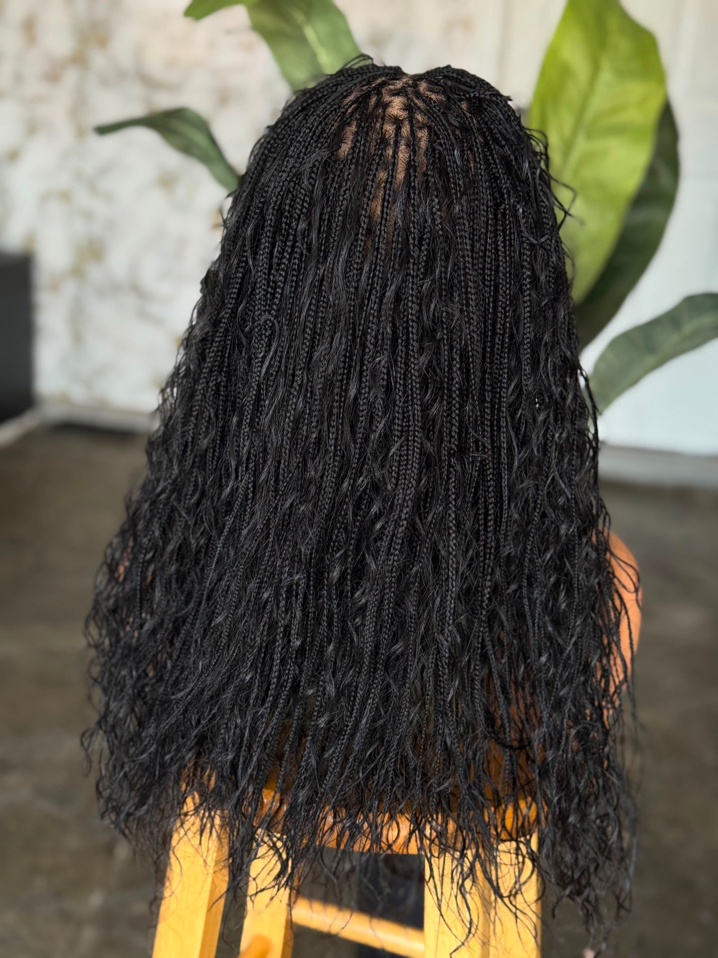 1B Full Lace Handmade Braided Wig - 16" Glueless Boho Braids Protective Style