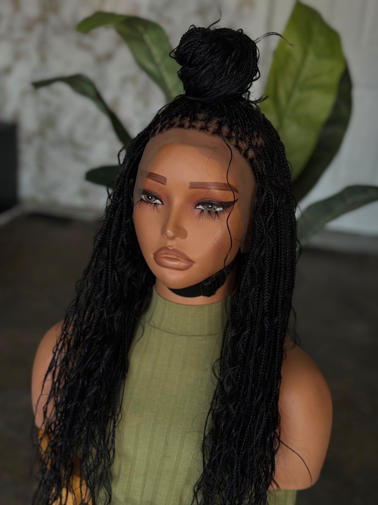 1B Full Lace Handmade Braided Wig - 16" Glueless Boho Braids Protective Style