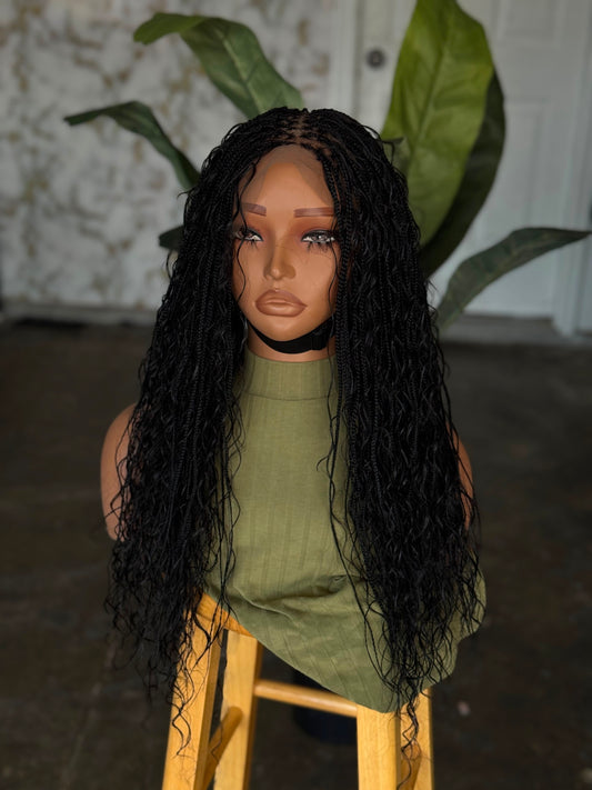 1B Full Lace Handmade Braided Wig - 16" Glueless Boho Braids Protective Style