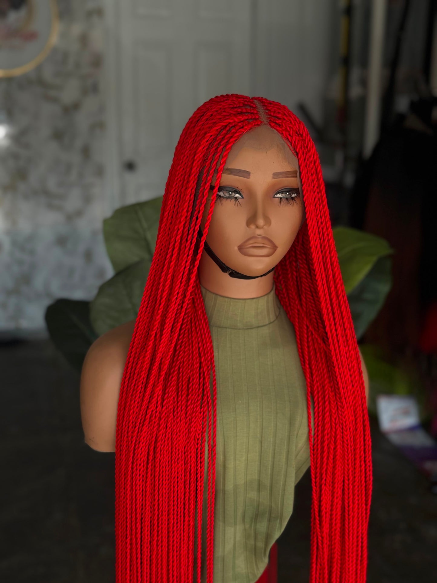 Pre-Order Red Senegalese Twist Unit | 32" Glueless Lace Wig
