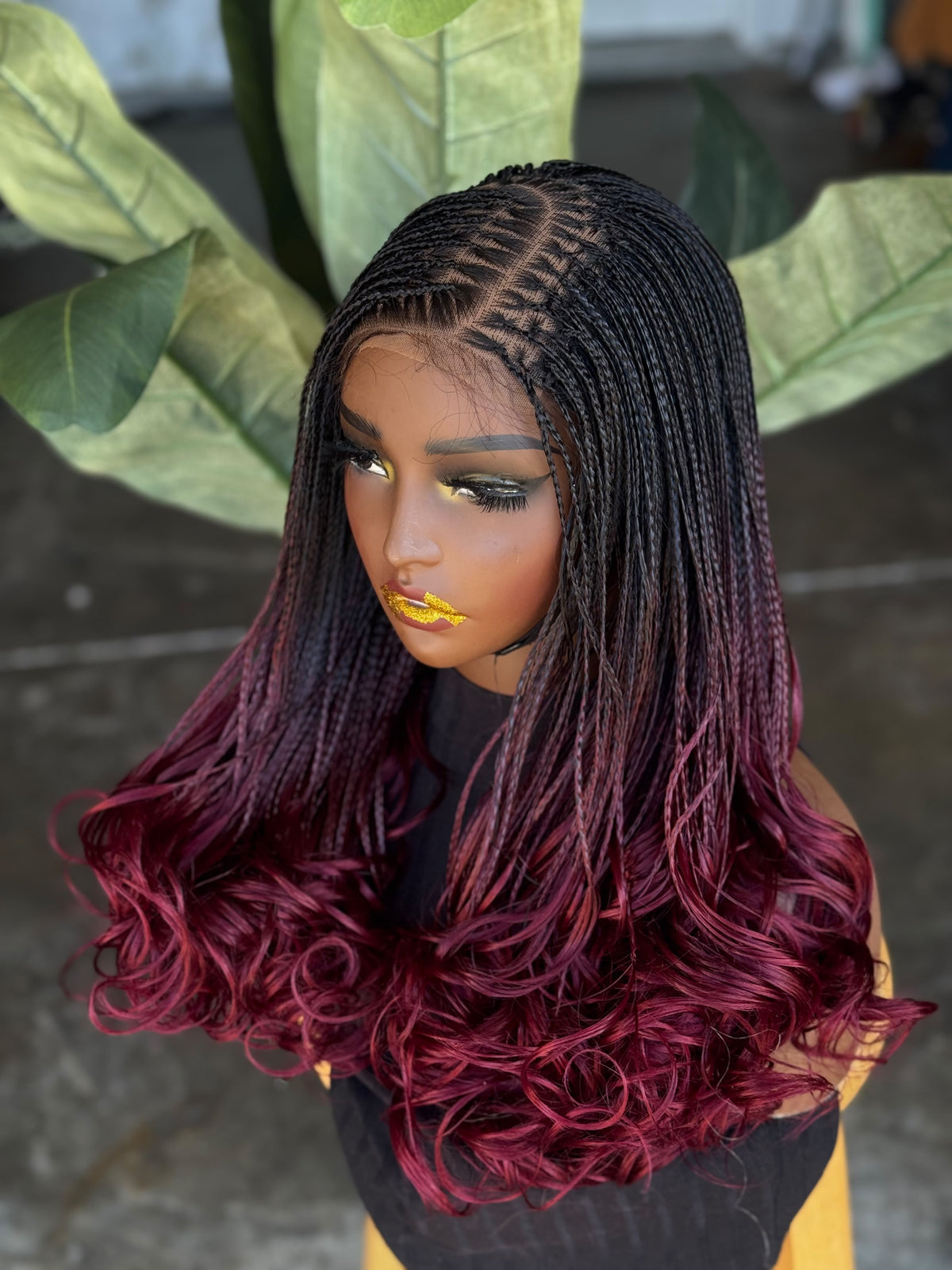Ready to Ship 18"/20" Burgundy C-Cut Glueless Wig | Cap Size 22"