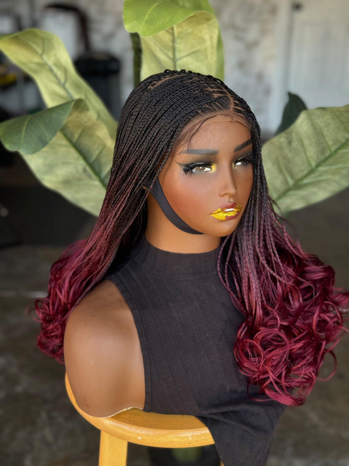 Ready to Ship 18"/20" Burgundy C-Cut Glueless Wig | Cap Size 22"