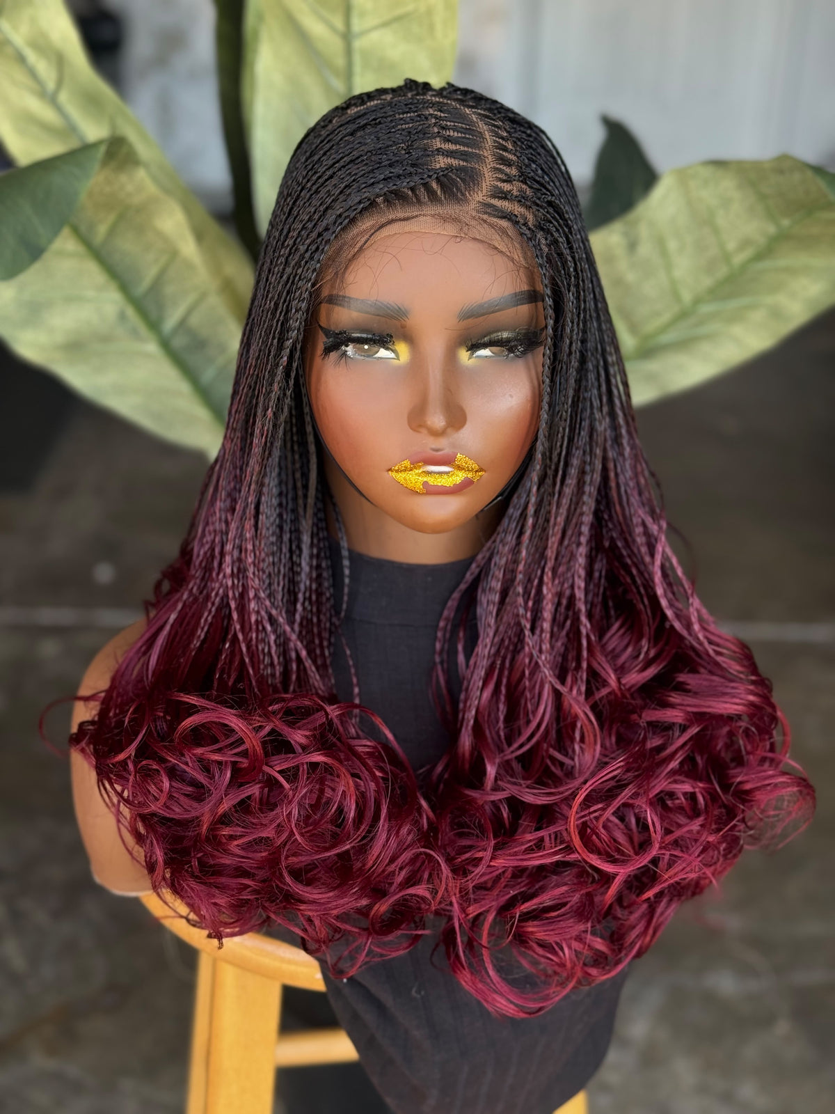 Ready to Ship 18"/20" Burgundy C-Cut Glueless Wig | Cap Size 22"
