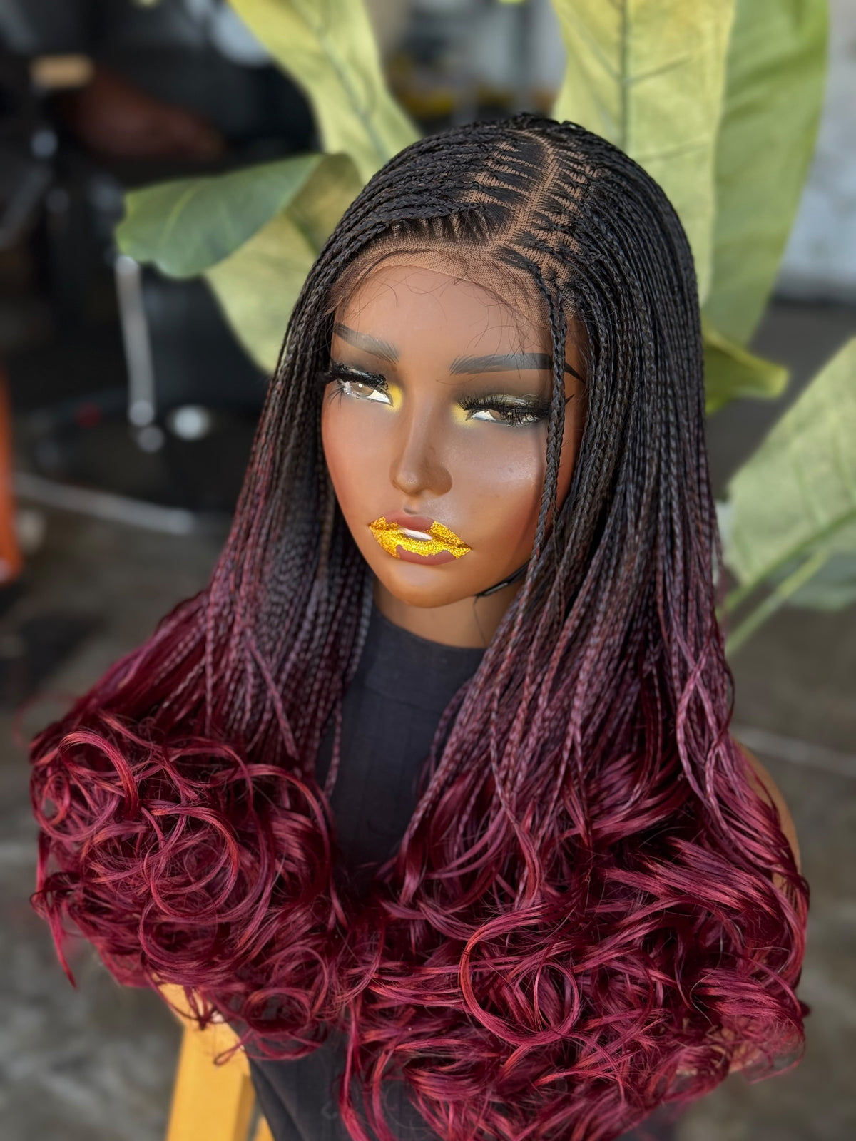 Ready to Ship 18"/20" Burgundy C-Cut Glueless Wig | Cap Size 22"