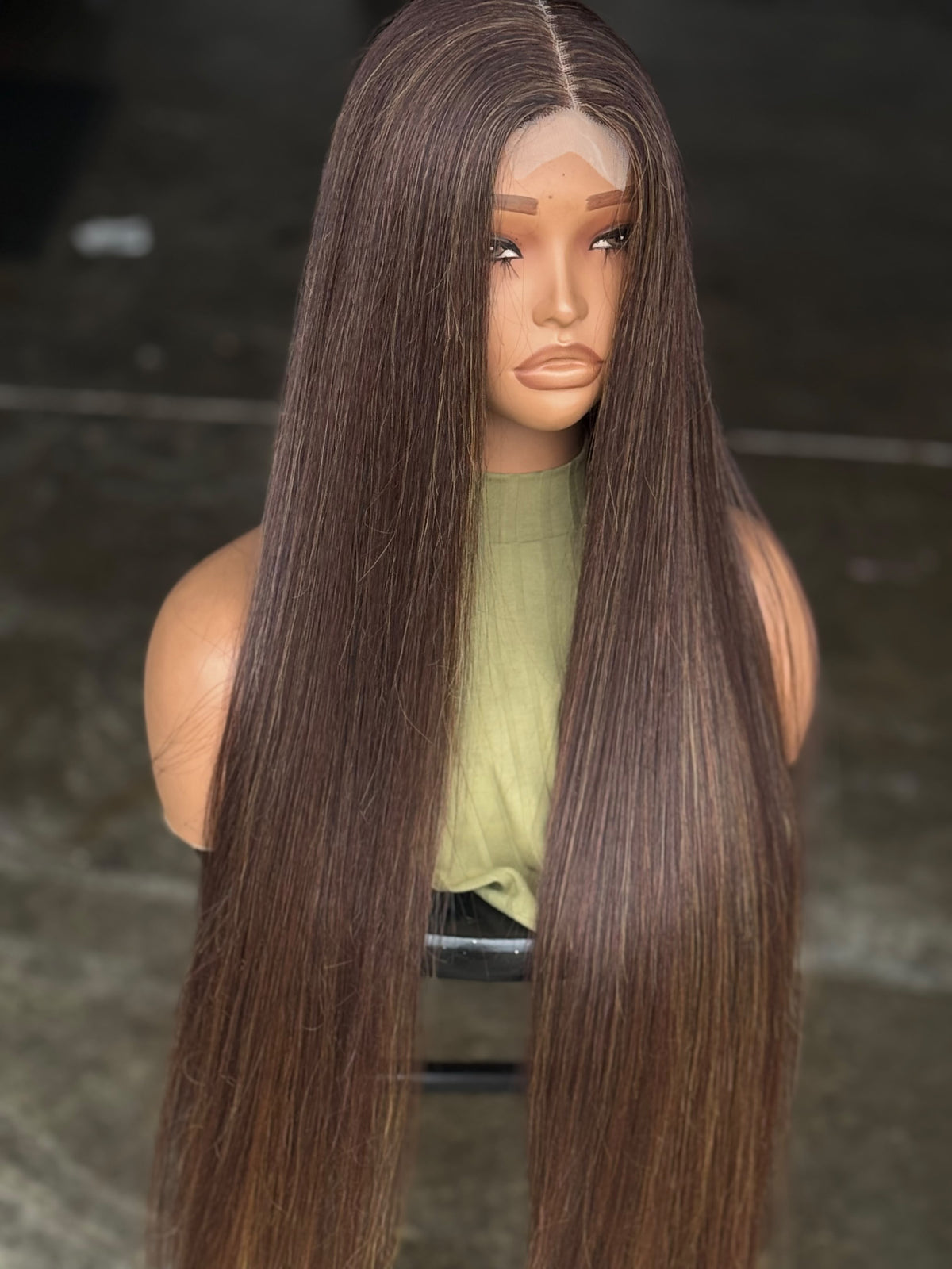 Ready to Ship 30" Bone Straight Glueless Closure Wig | Hair Blend (Brown Mix)