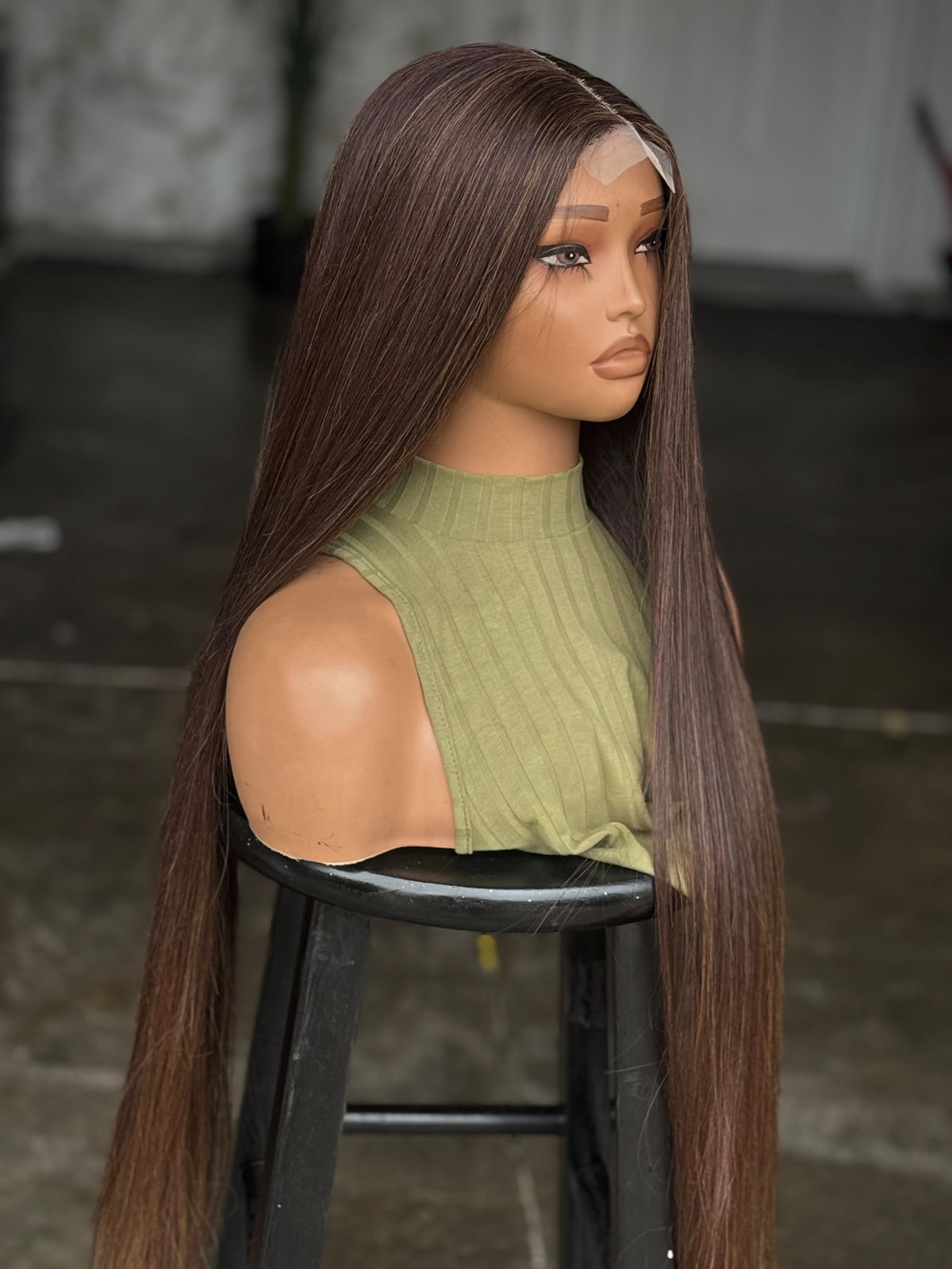 Ready to Ship 30" Bone Straight Glueless Closure Wig | Hair Blend (Brown Mix)