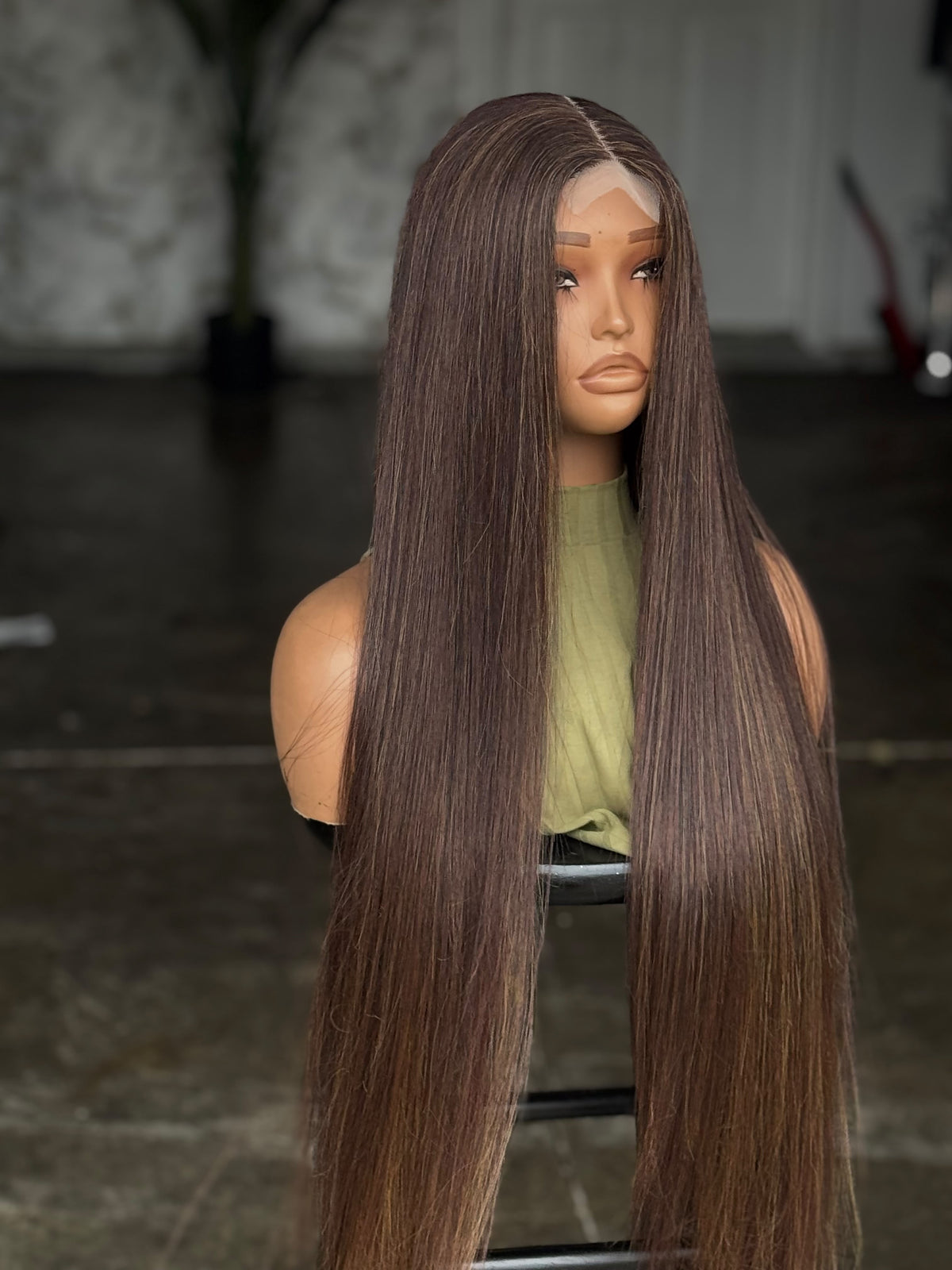 Ready to Ship 30" Bone Straight Glueless Closure Wig | Hair Blend (Brown Mix)